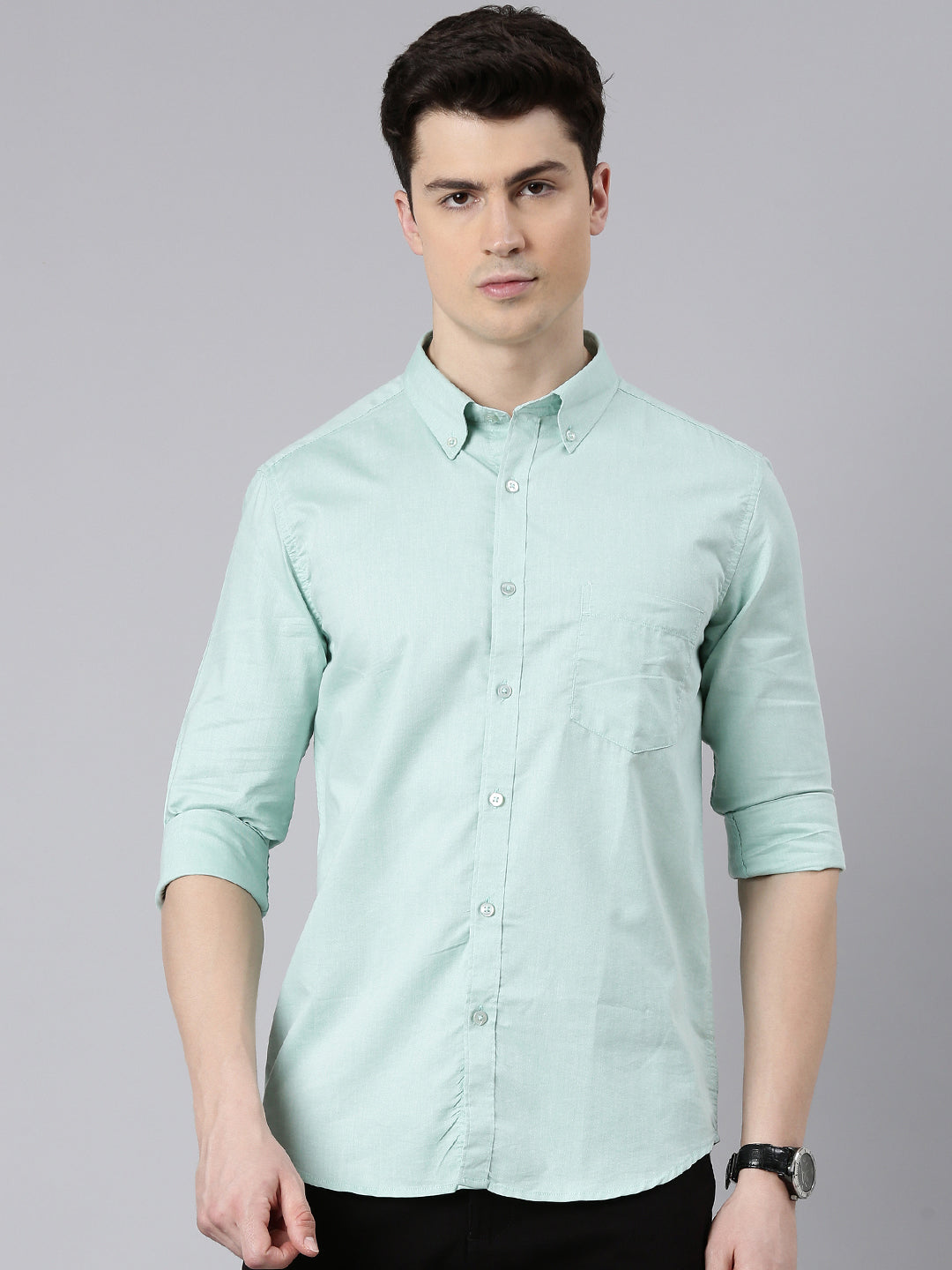 Pale Turquoise Button Down Solid Shirt Solid Shirt Bushirt