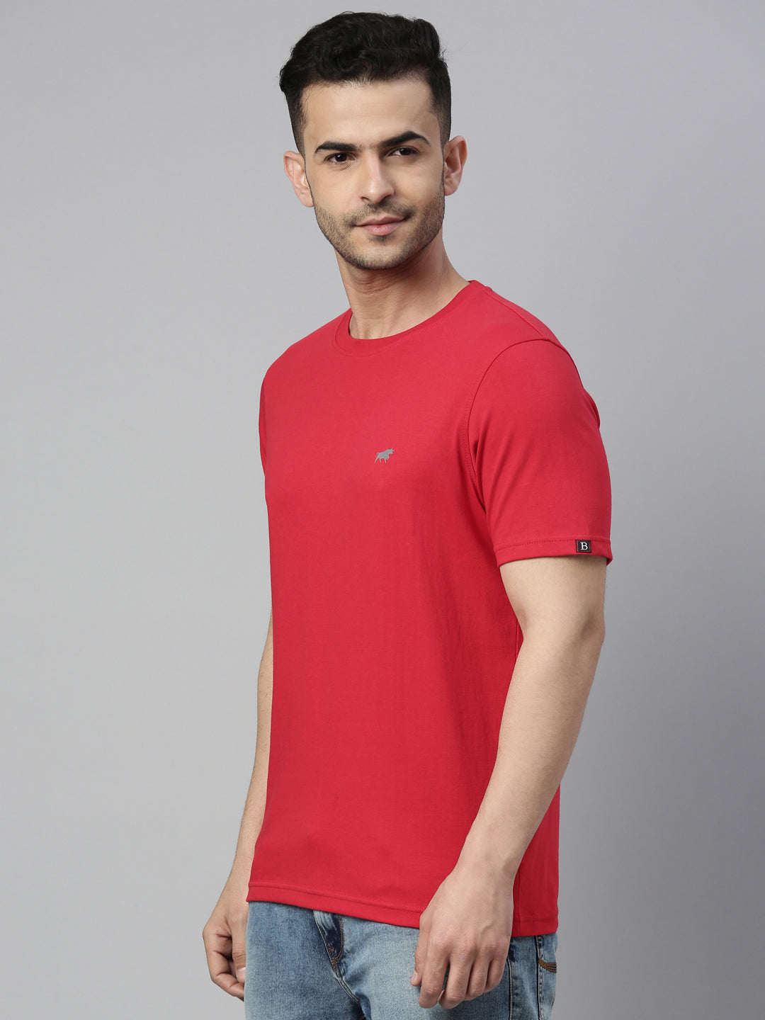 Red Solid Half Sleeves T-Shirt Plain T-Shirts Bushirt   