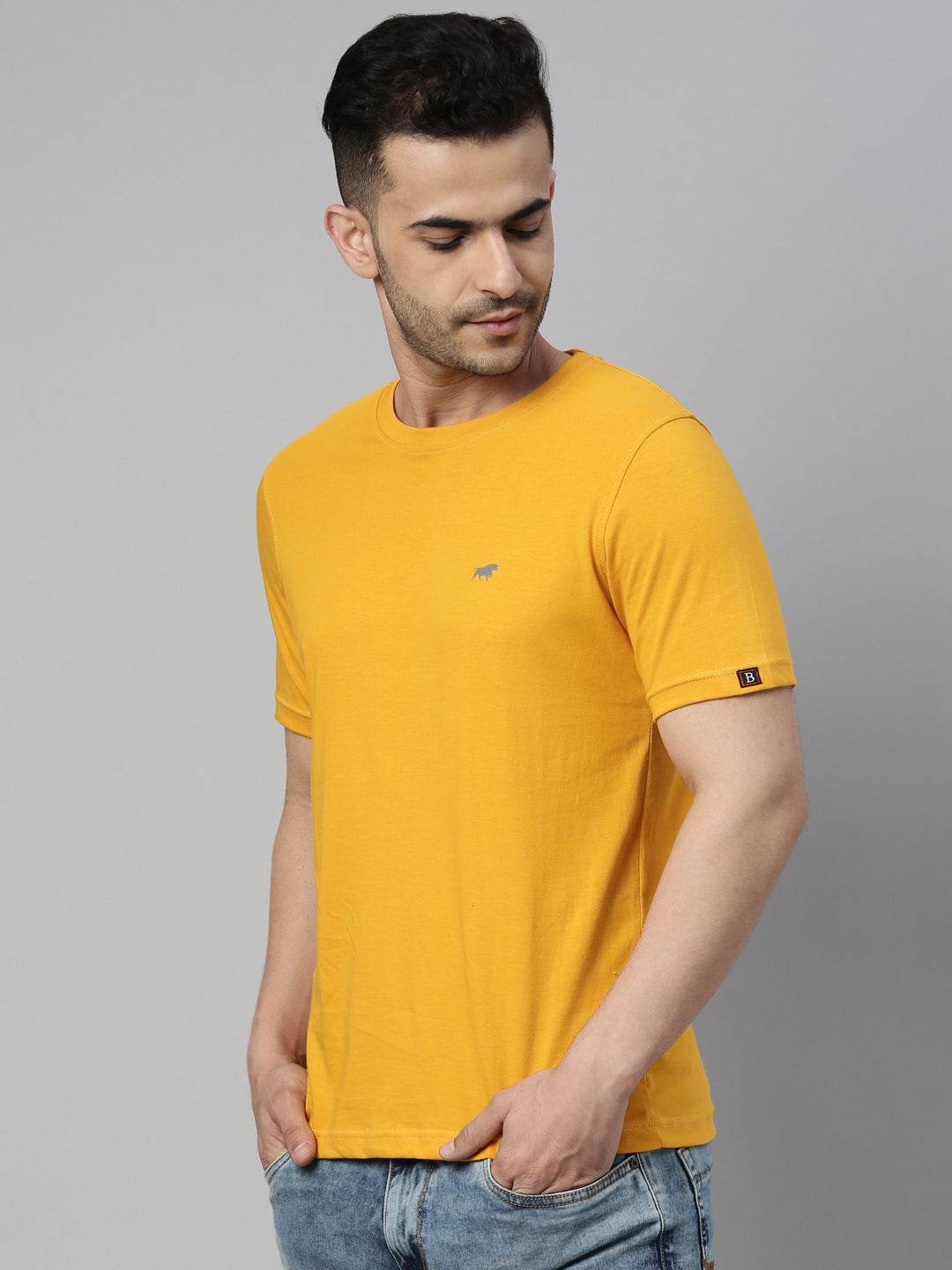 Mustard Solid Half Sleeves T-Shirt Plain T-Shirts Bushirt