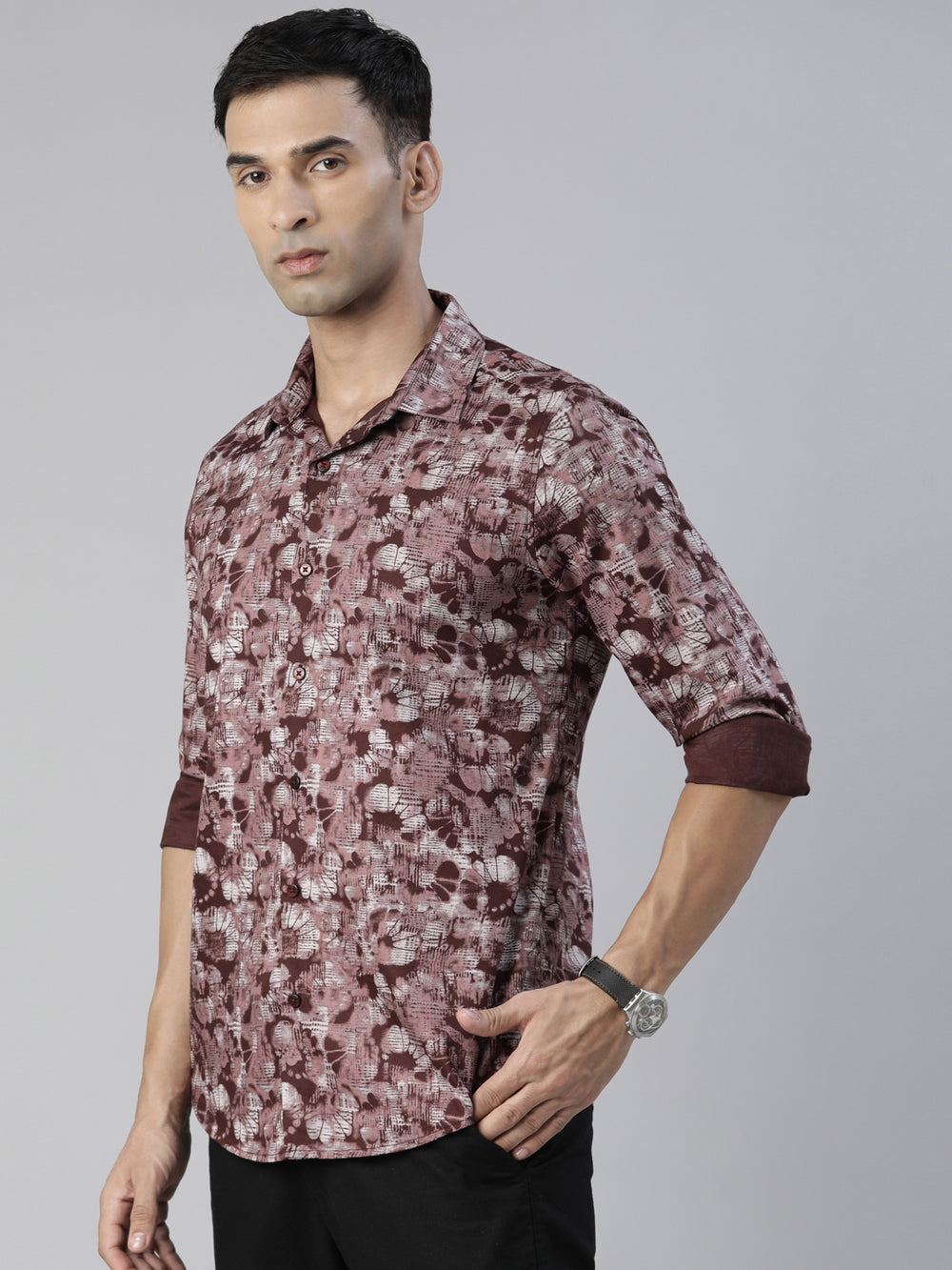 Hiptage Wine Printed Shirt Printed Shirt Bushirt   