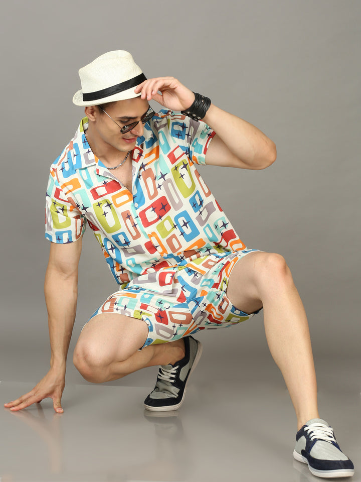 Printed Cream Night Suits Regular Size Co-Ords Bushirt