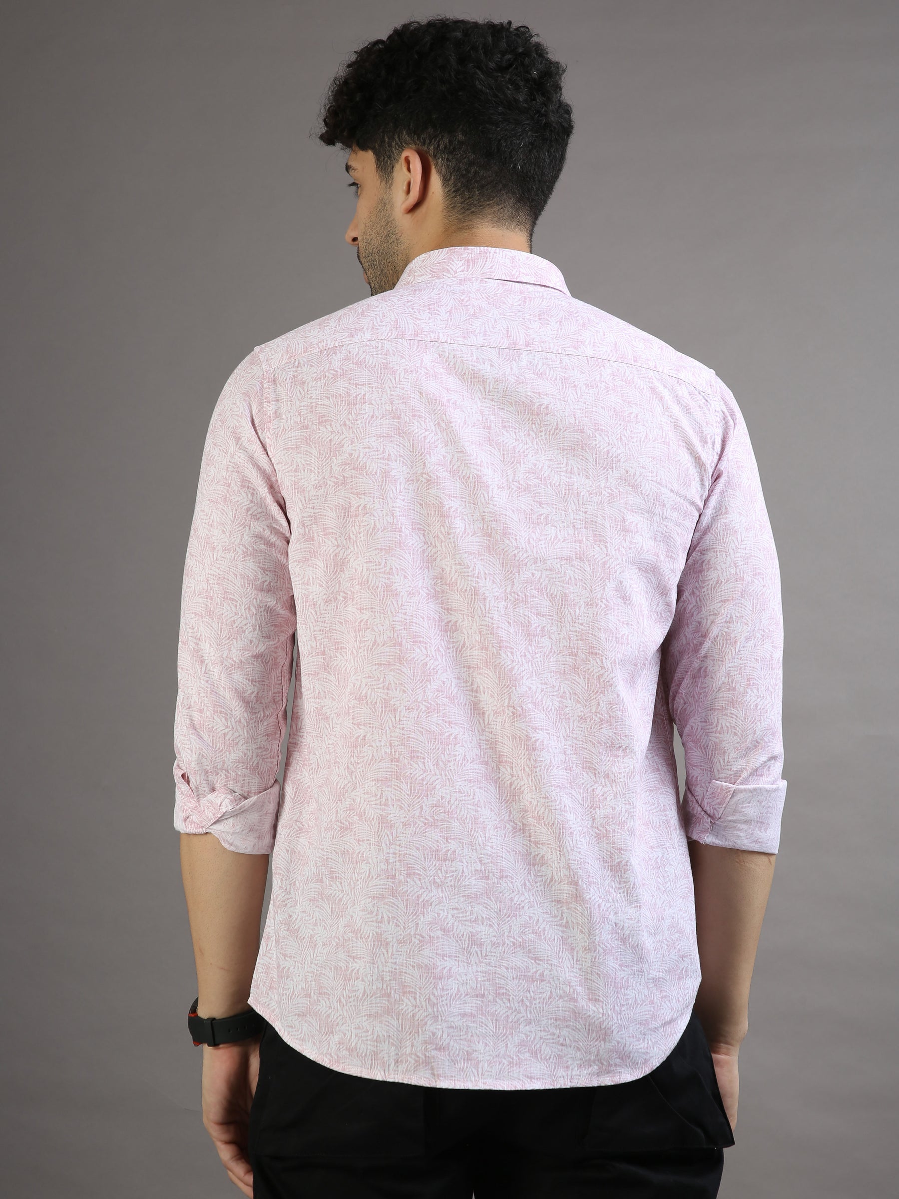 Mini Palm Leaf Pastel Pink Shirt Printed Shirt Bushirt
