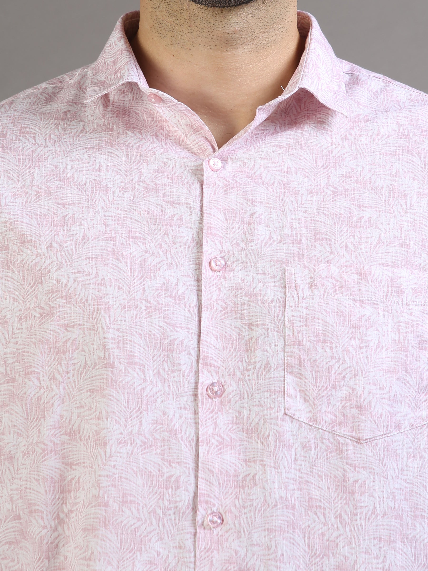 Mini Palm Leaf Pastel Pink Shirt Printed Shirt Bushirt