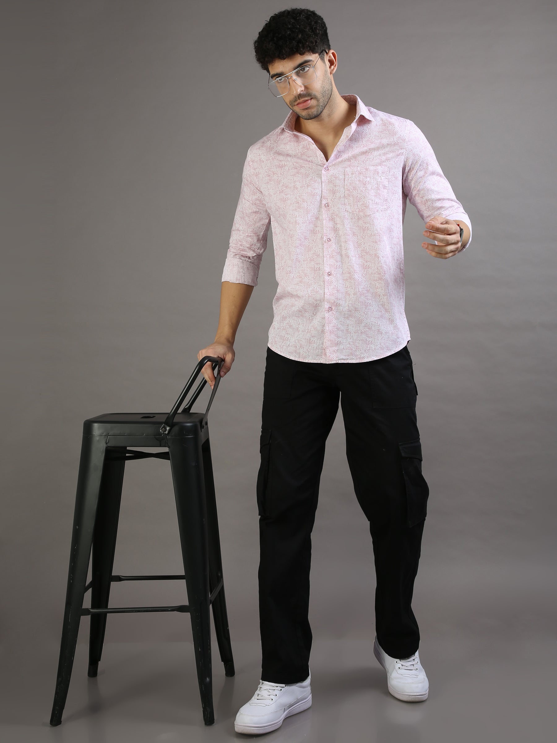 Mini Palm Leaf Pastel Pink Shirt Printed Shirt Bushirt