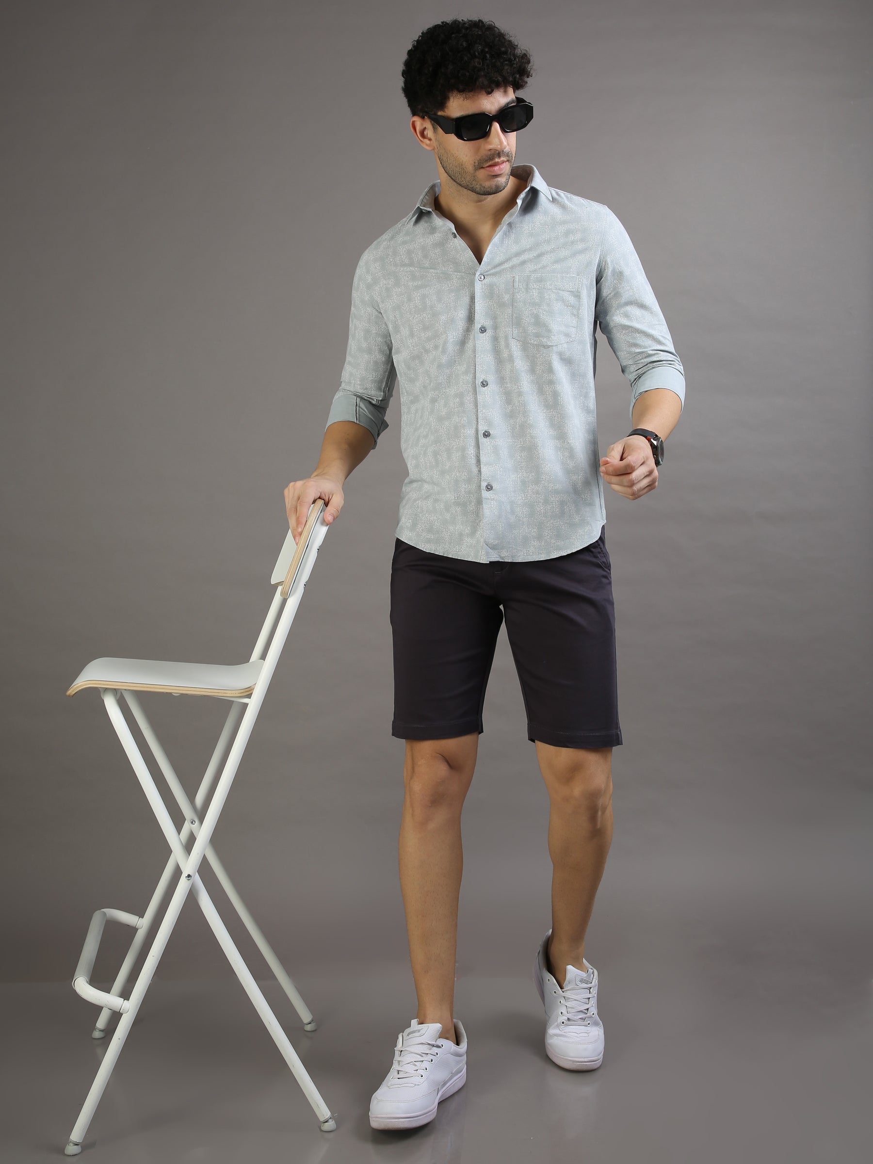 Misty Grey Printed Shirt Printed Shirt Bushirt