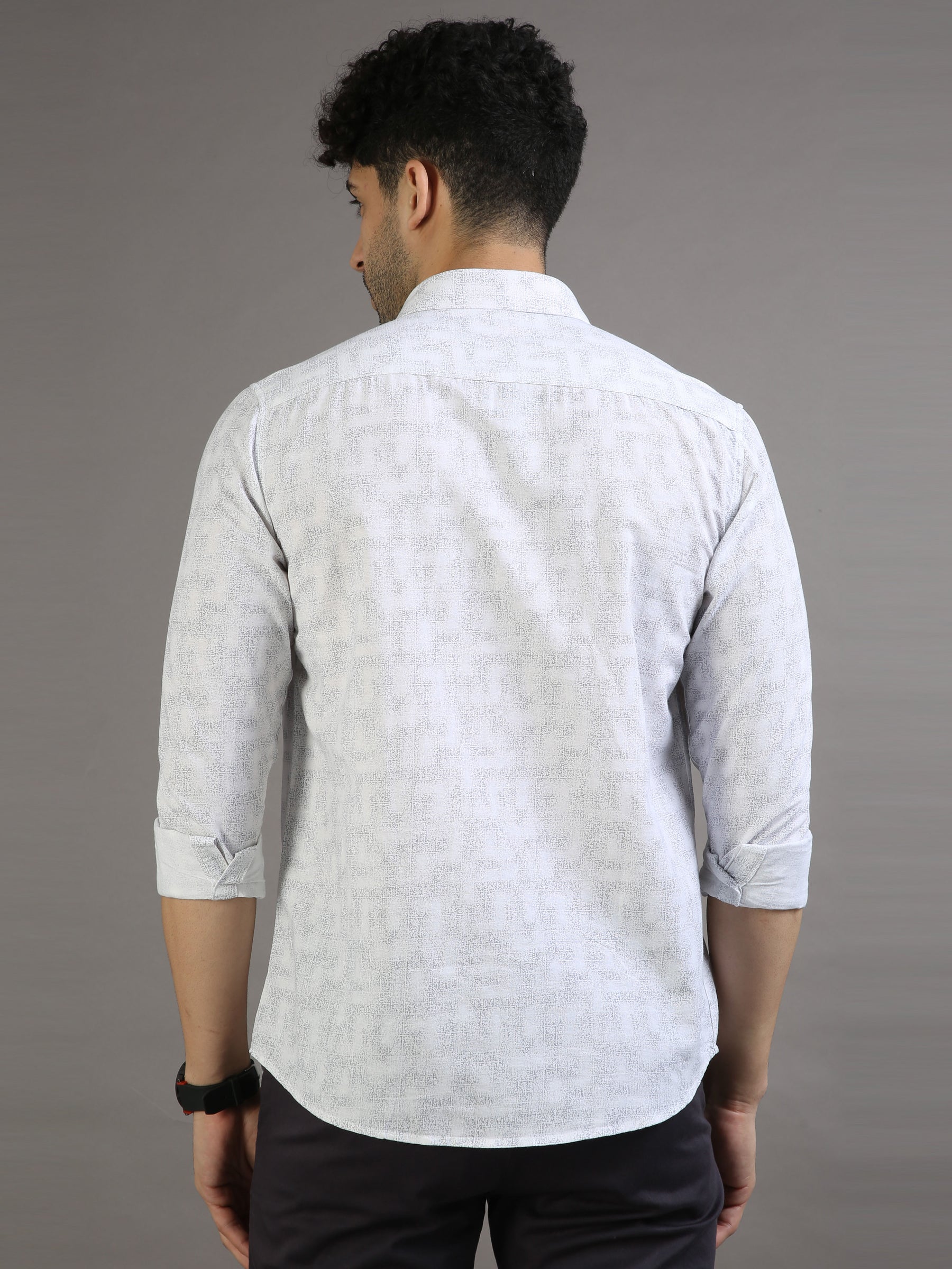 White Grey Printed Shirt Printed Shirt Bushirt