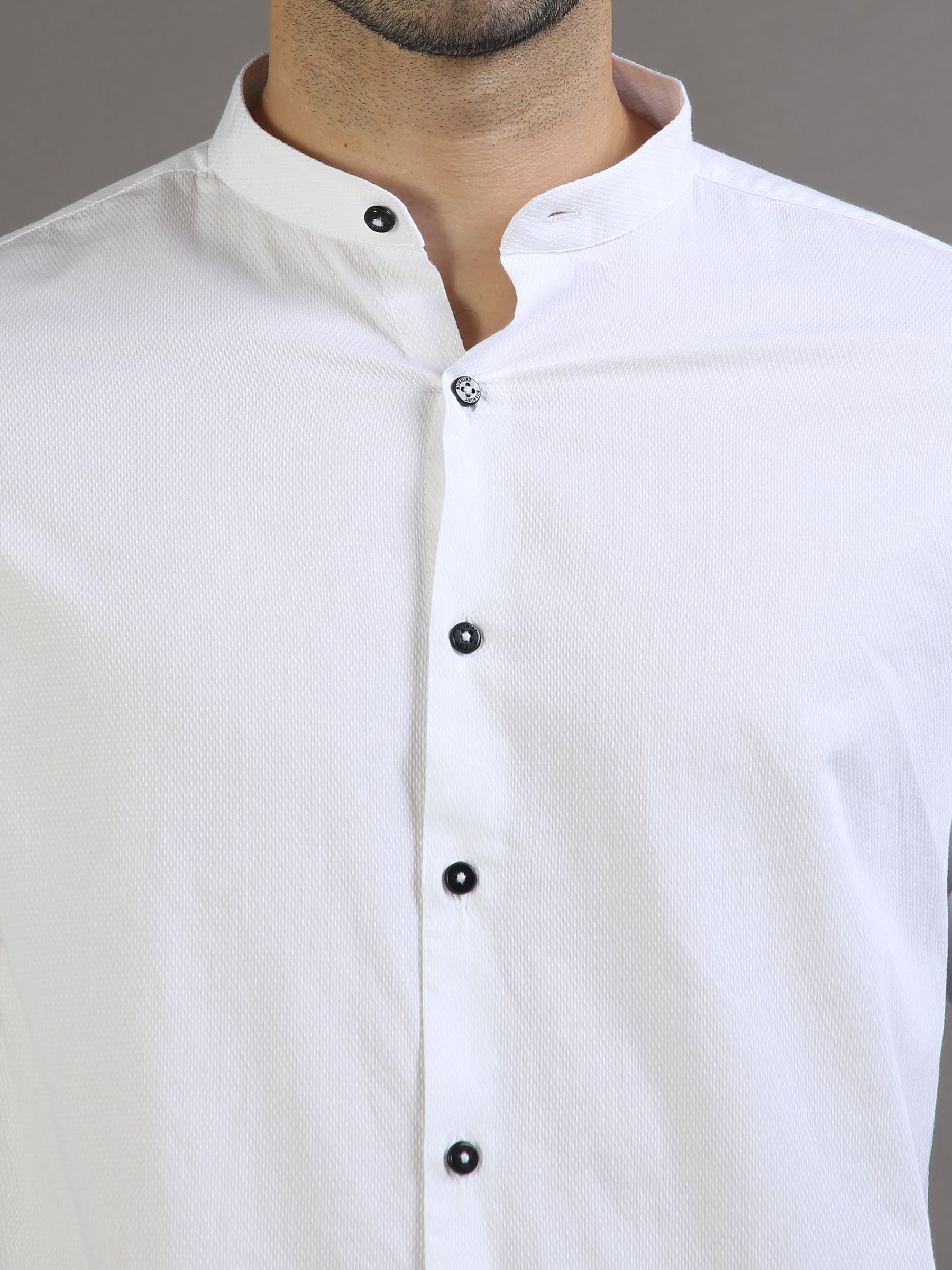 Dobby White Chinese Collar Casual Shirt Solid Shirt Bushirt