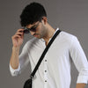 Dobby White Chinese Collar Casual Shirt Solid Shirt Bushirt