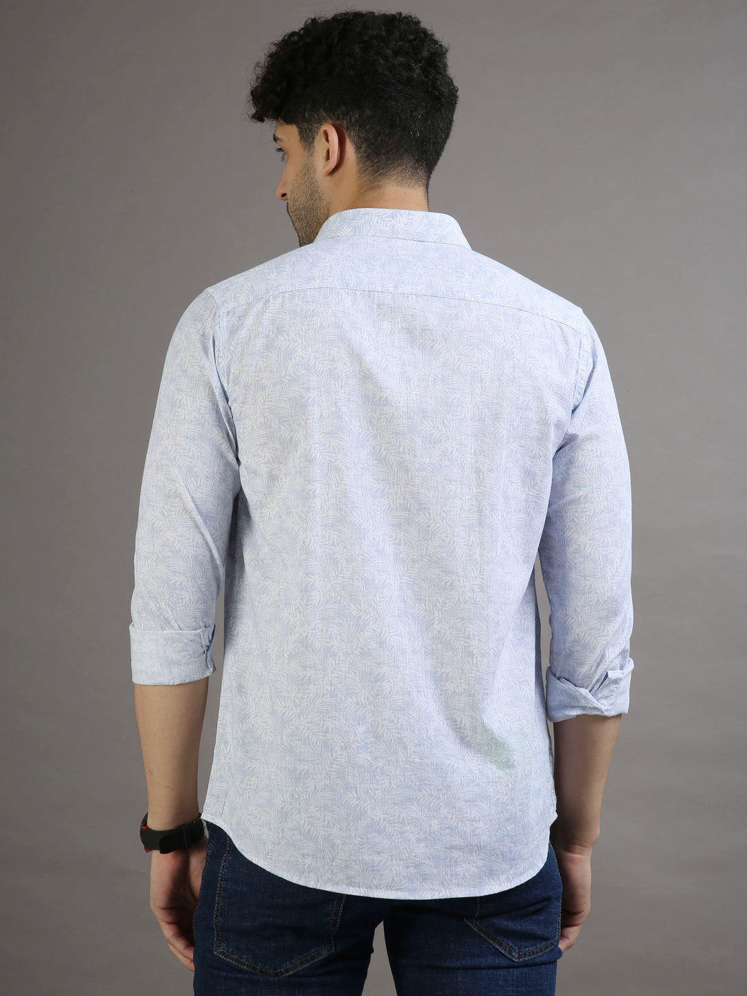 Mini Palm Leaf Lavender Blue Shirt Printed Shirt Bushirt