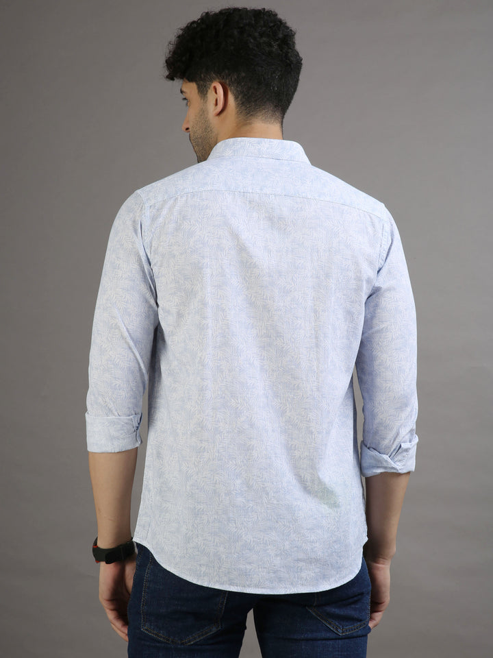 Mini Palm Leaf Lavender Blue Shirt Printed Shirt Bushirt