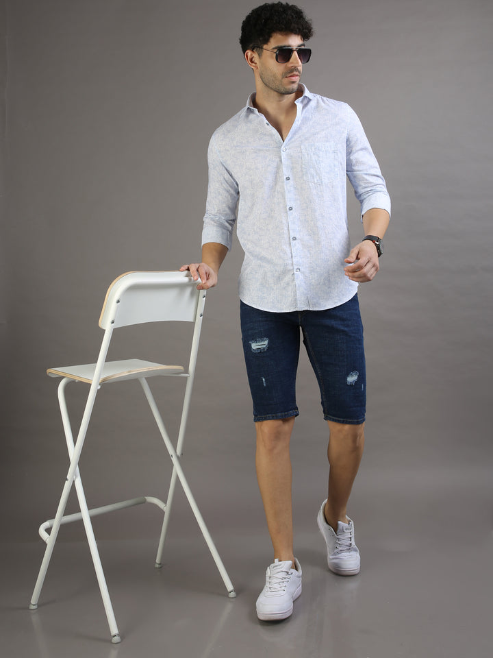 Mini Palm Leaf Lavender Blue Shirt Printed Shirt Bushirt