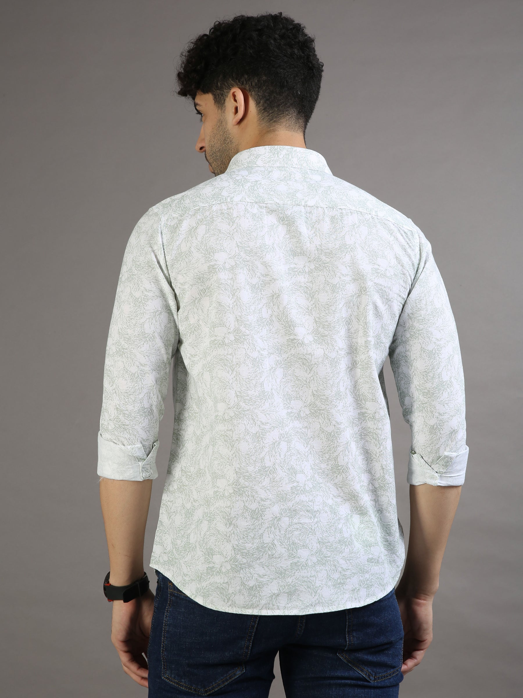 Tiny Leaf Lavender Blue Shirt Printed Shirt Bushirt