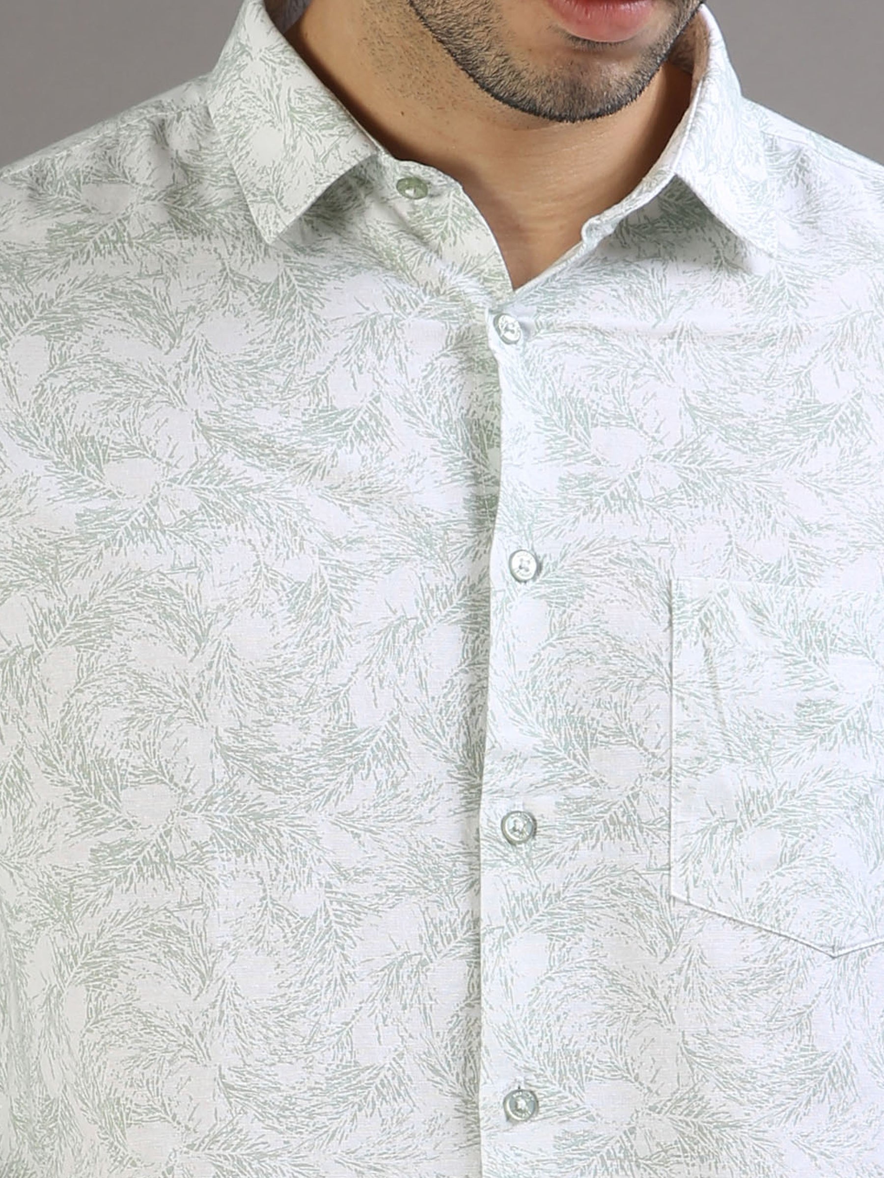 Tiny Leaf Lavender Blue Shirt Printed Shirt Bushirt