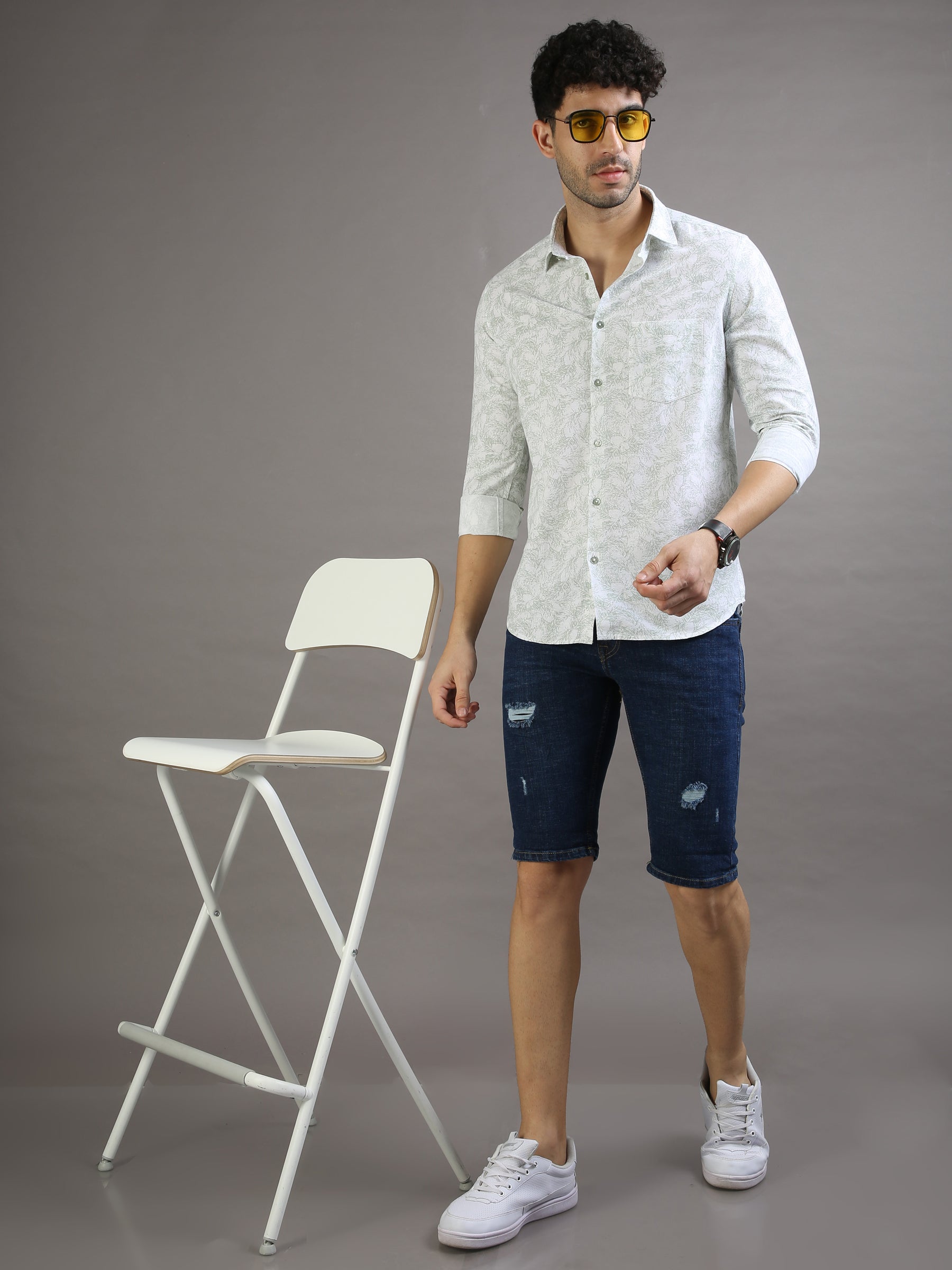 Tiny Leaf Lavender Blue Shirt Printed Shirt Bushirt