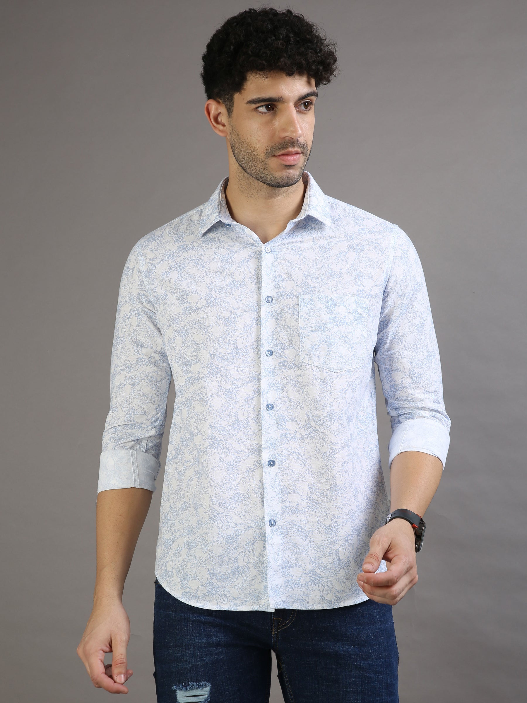 Tiny Leaf Spanish Green Shirt Printed Shirt Bushirt