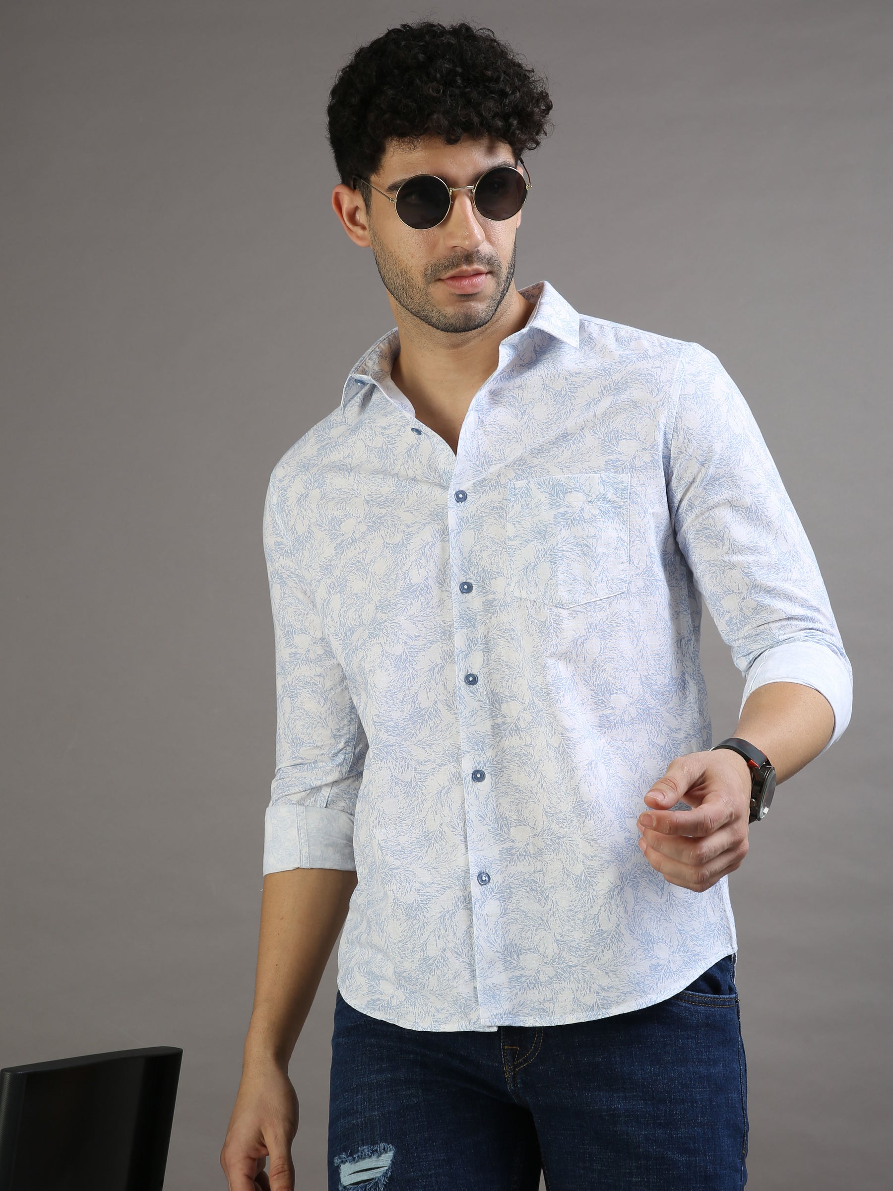 Tiny Leaf Spanish Green Shirt Printed Shirt Bushirt
