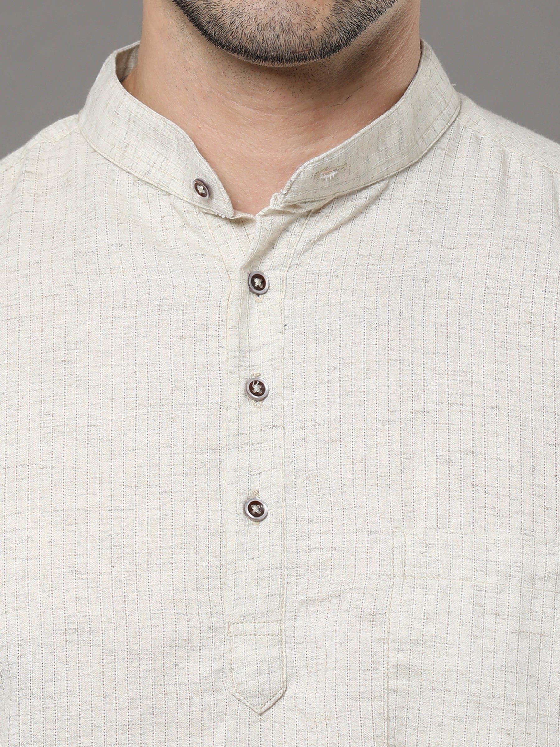Indo Cream Solid Kurta Kurta Bushirtin