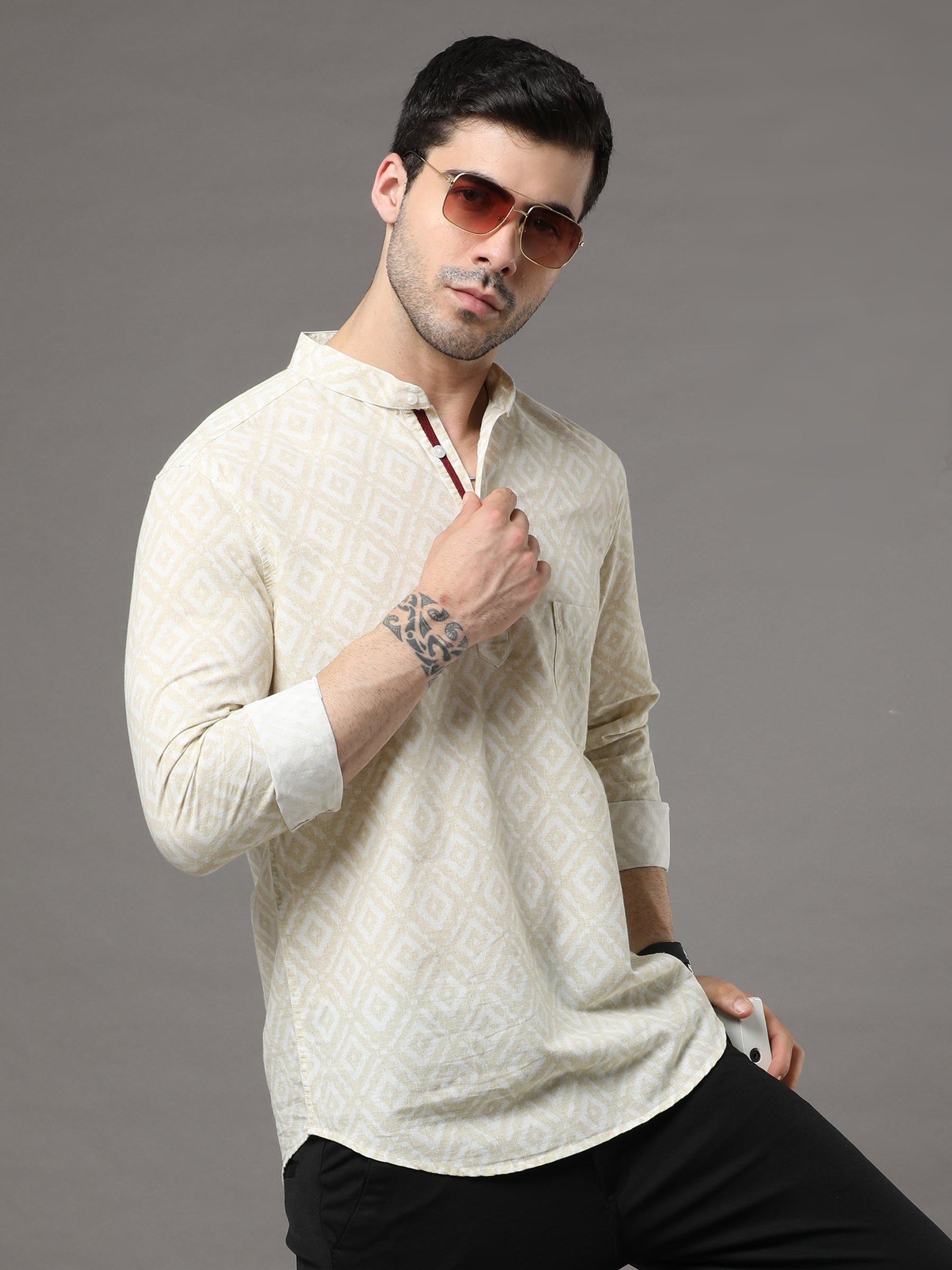 Yellow Printed Kurta Kurta Bushirtin