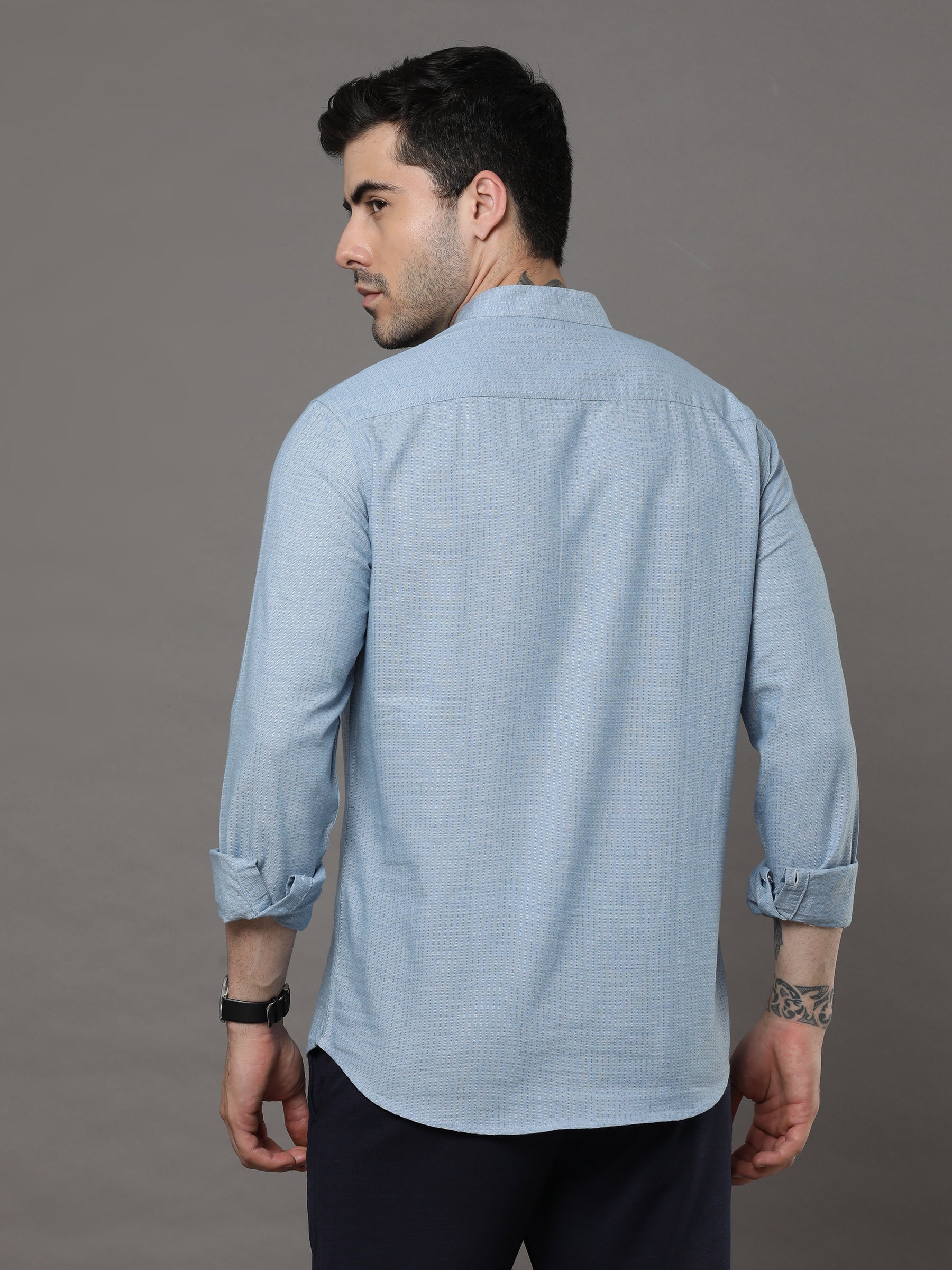 Indo Coral Blue Solid Kurta Kurta Bushirtin