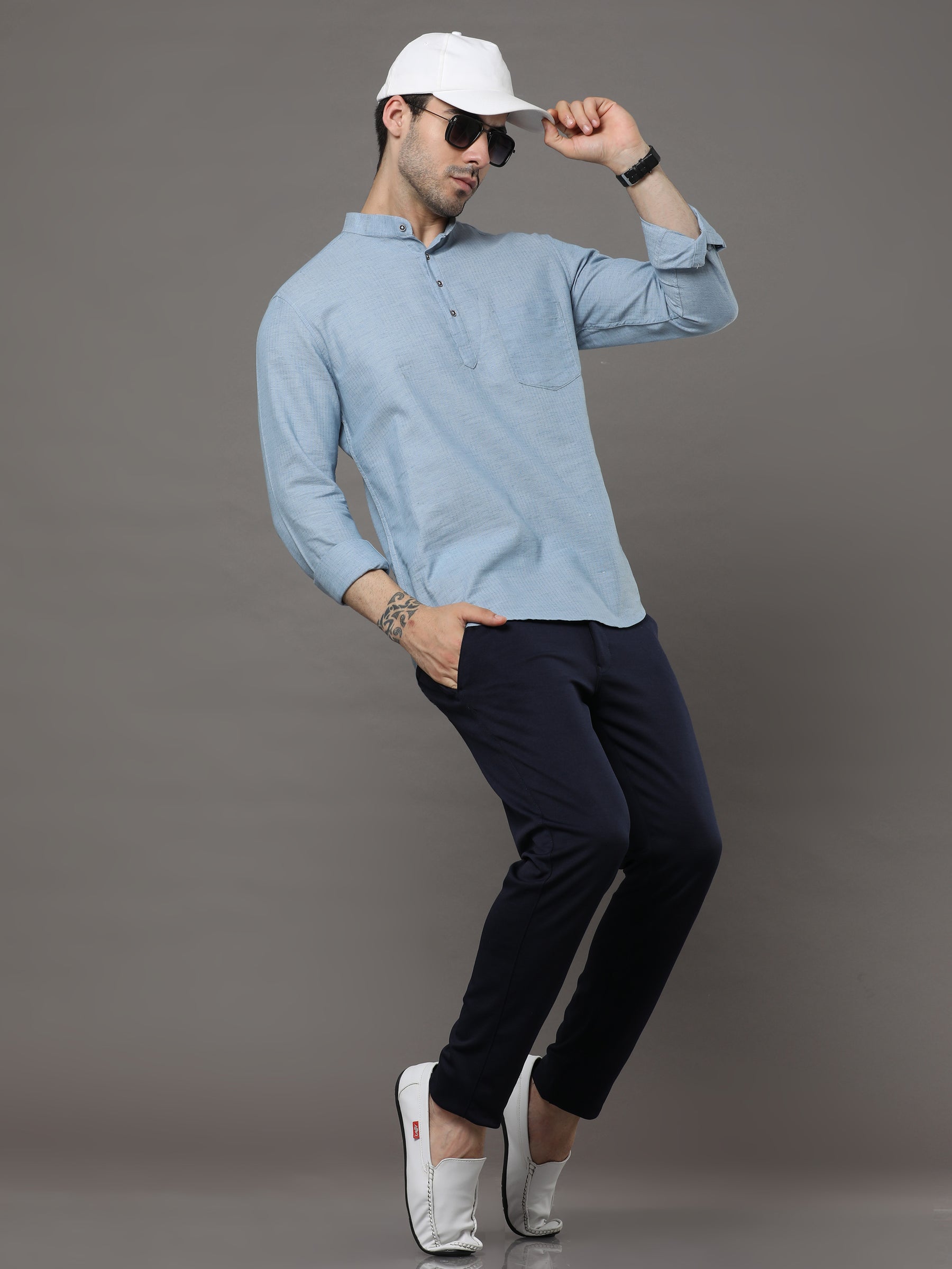 Indo Coral Blue Solid Kurta Kurta Bushirtin