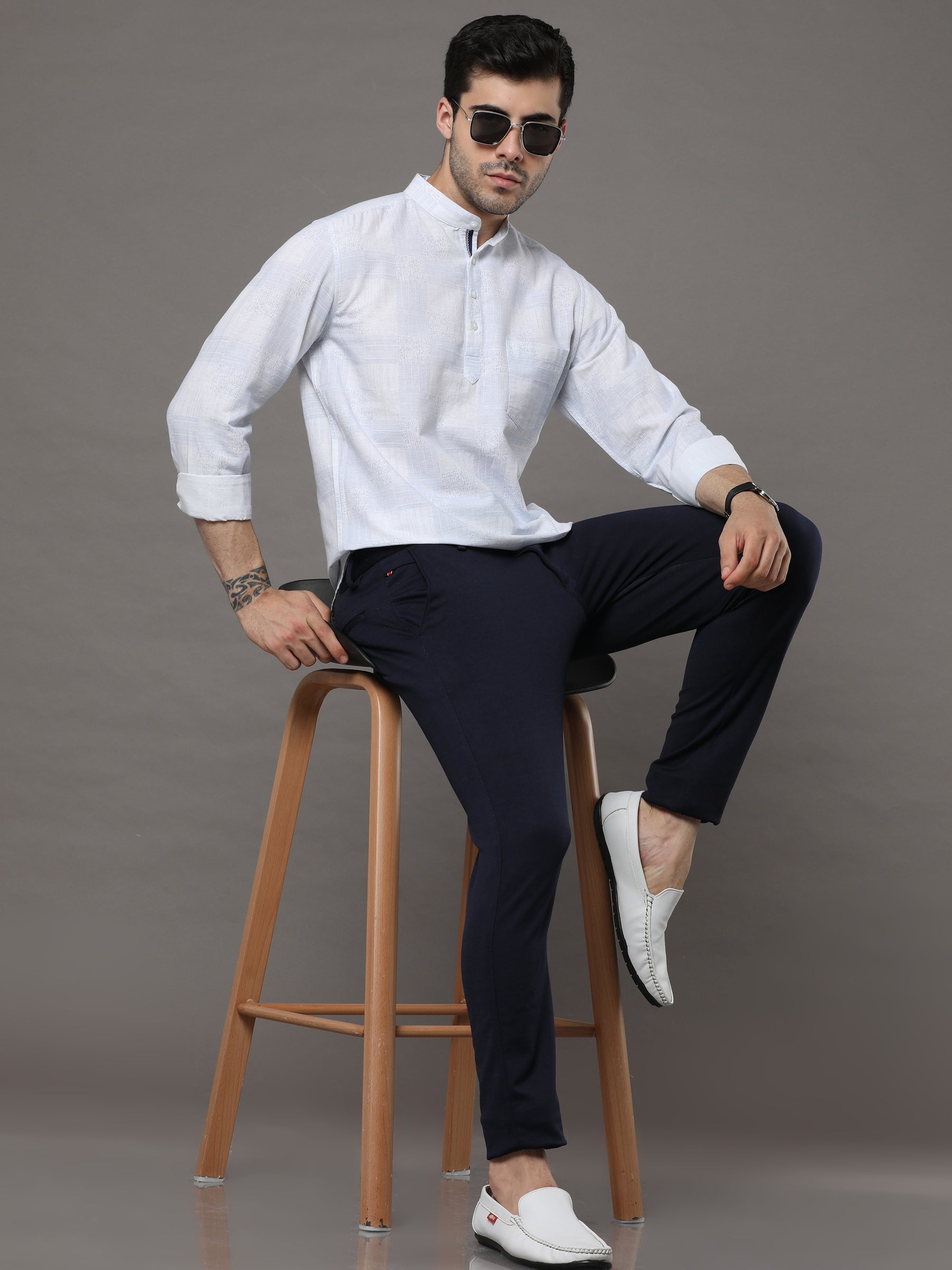 Blue Printed Kurta Kurta Bushirtin