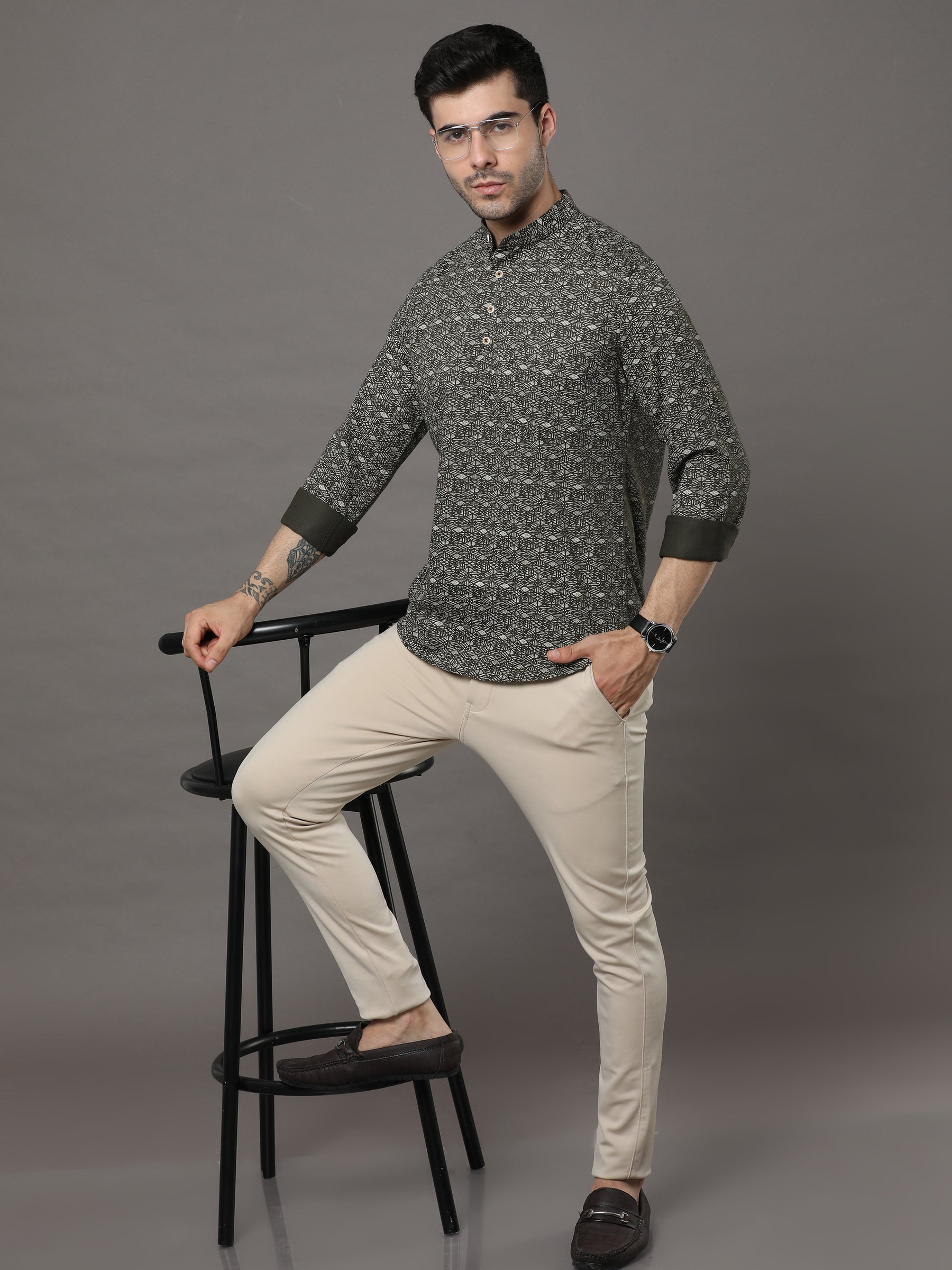 Green Printed Kurta Kurta Bushirtin