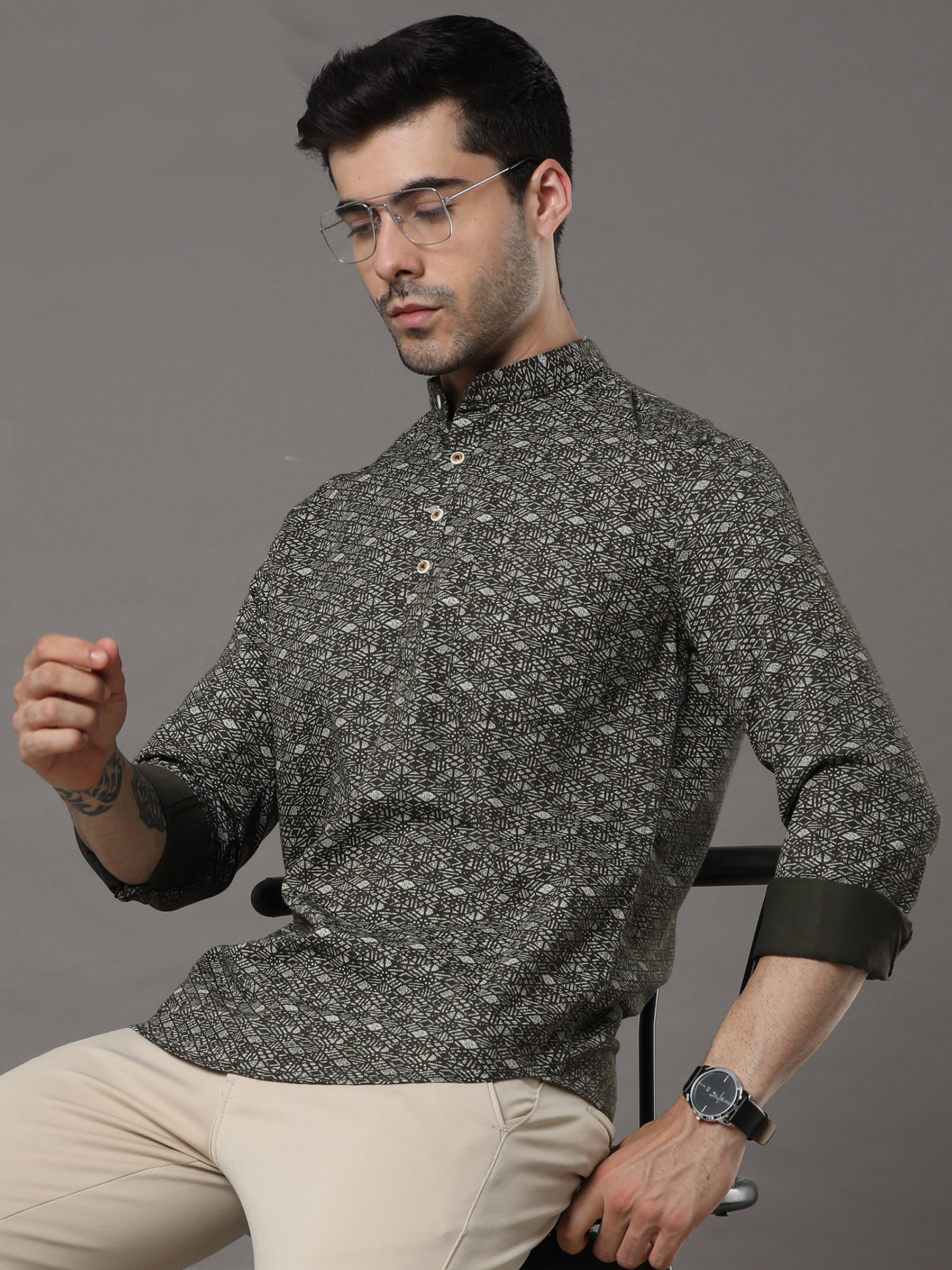 Green Printed Kurta Kurta Bushirtin