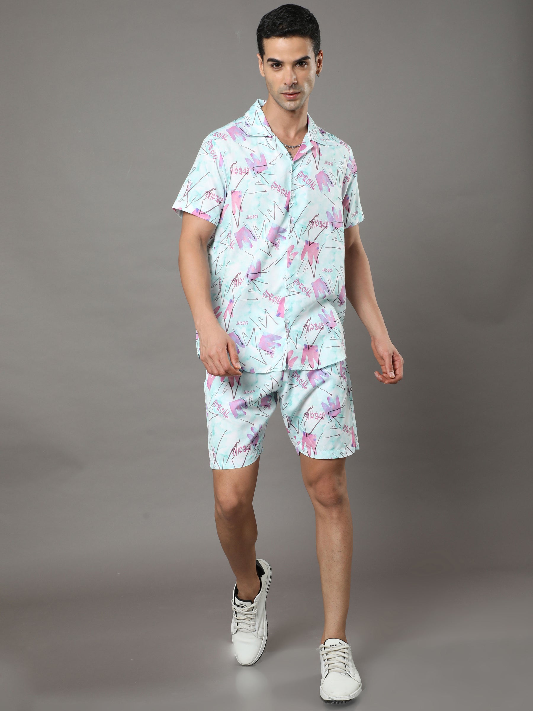 Abstract White Night Suits Co-Ords Bushirt