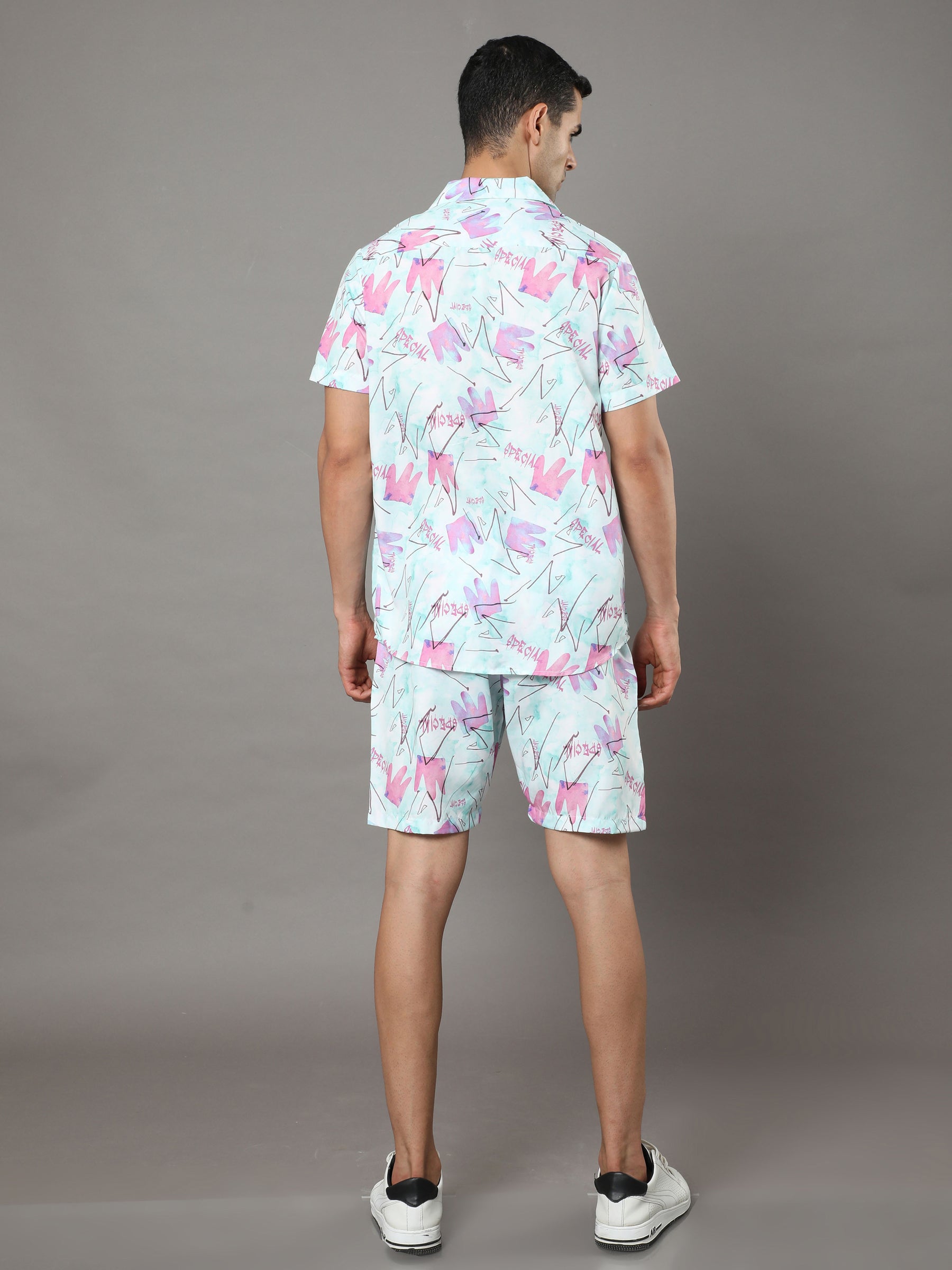 Abstract White Night Suits Co-Ords Bushirt