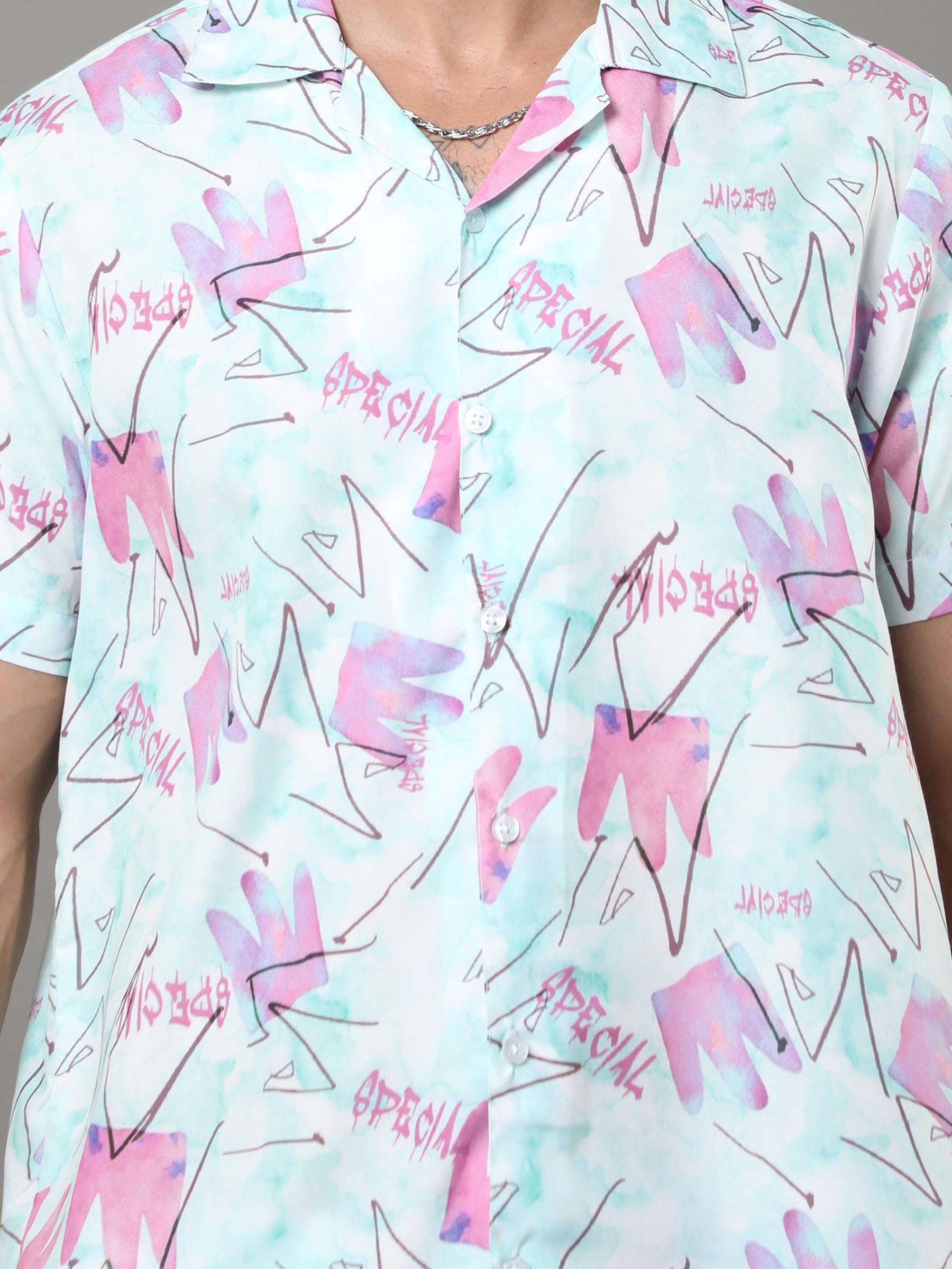 Abstract White Night Suits Co-Ords Bushirt