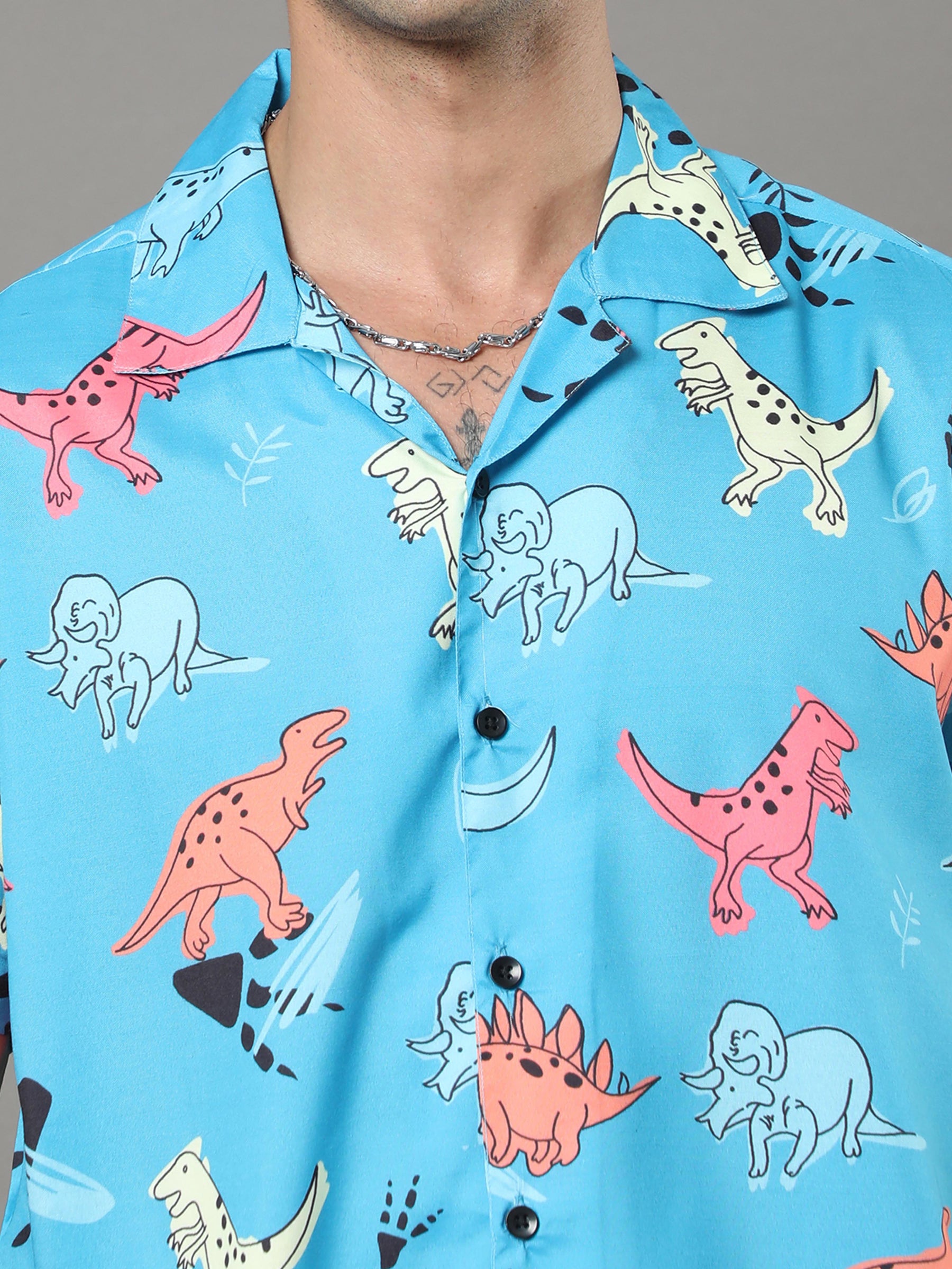 Funny Cartoon Sky Blue Night Suits Co-Ords Bushirt