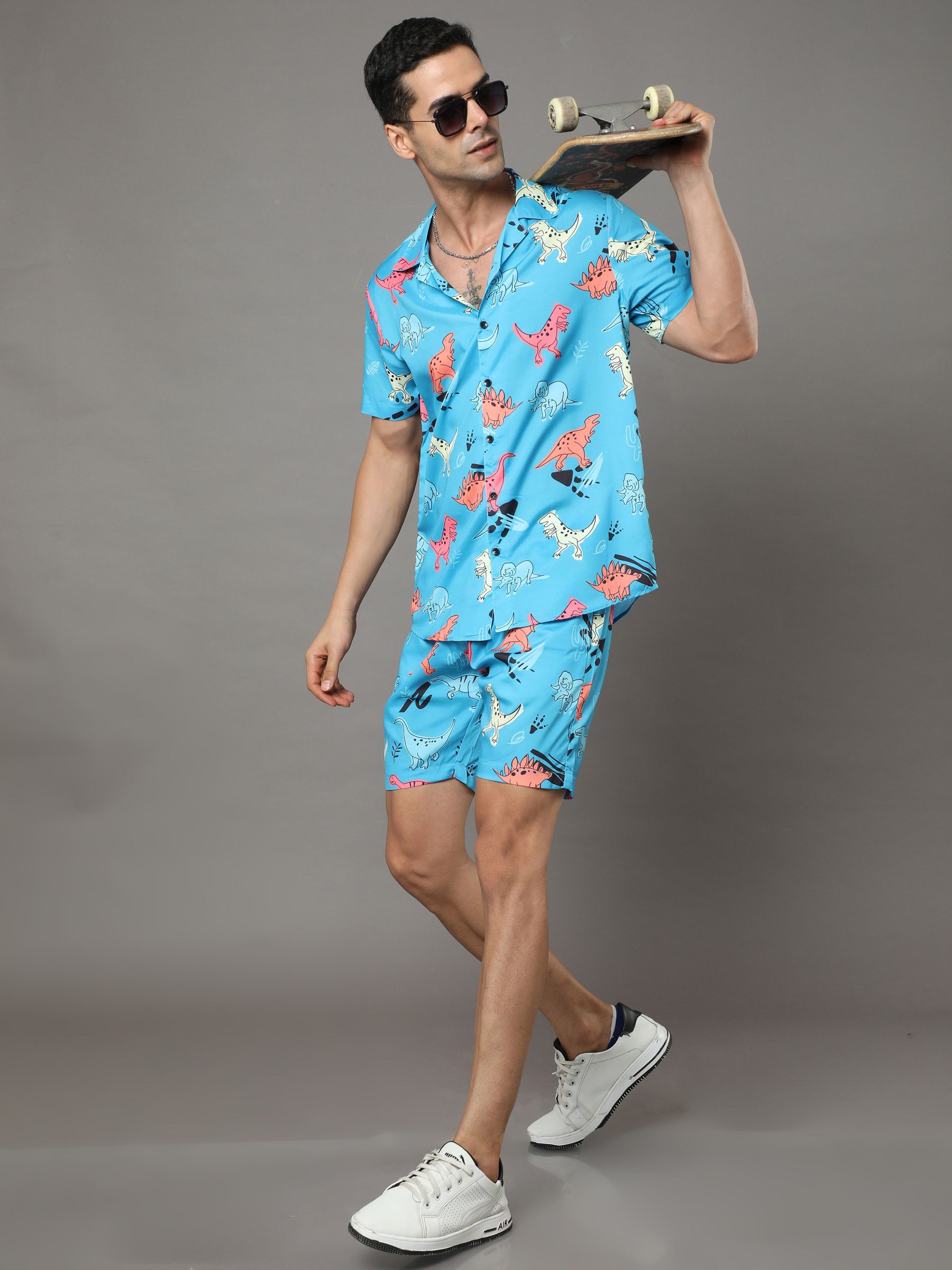 Funny Cartoon Sky Blue Night Suits Co-Ords Bushirt