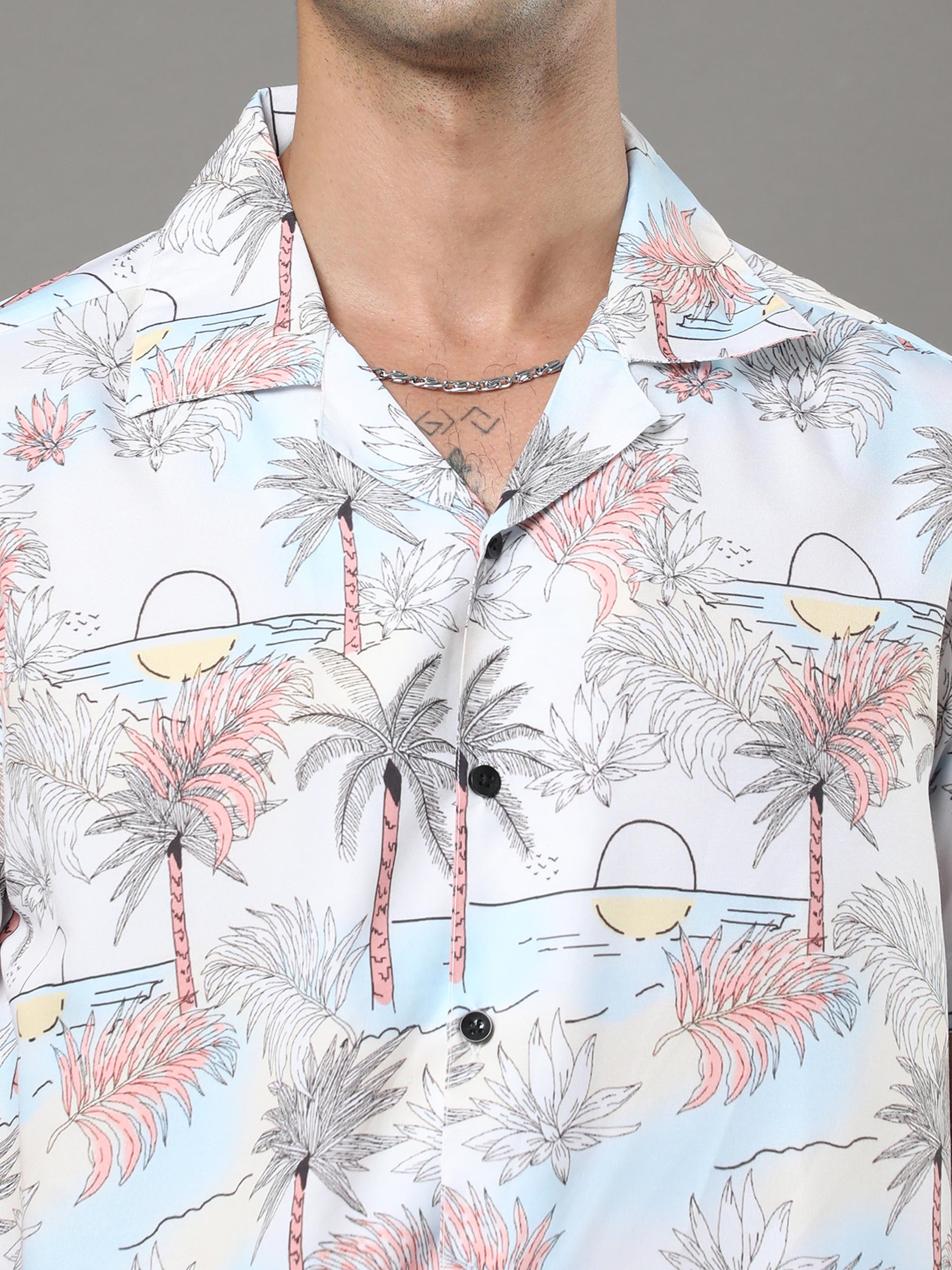 Beach White Night Suits Co-Ords Bushirt