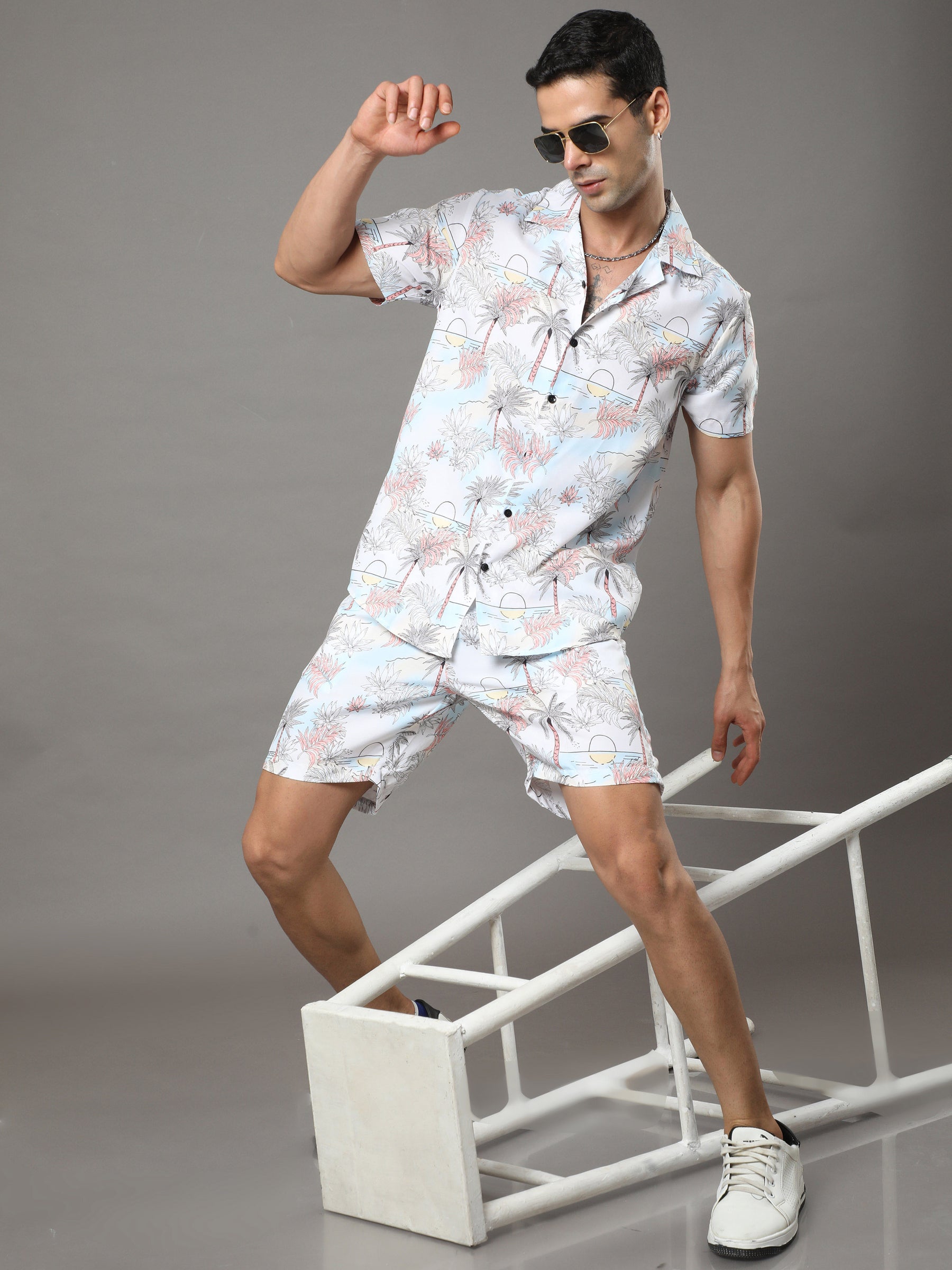 Beach White Night Suits Co-Ords Bushirt