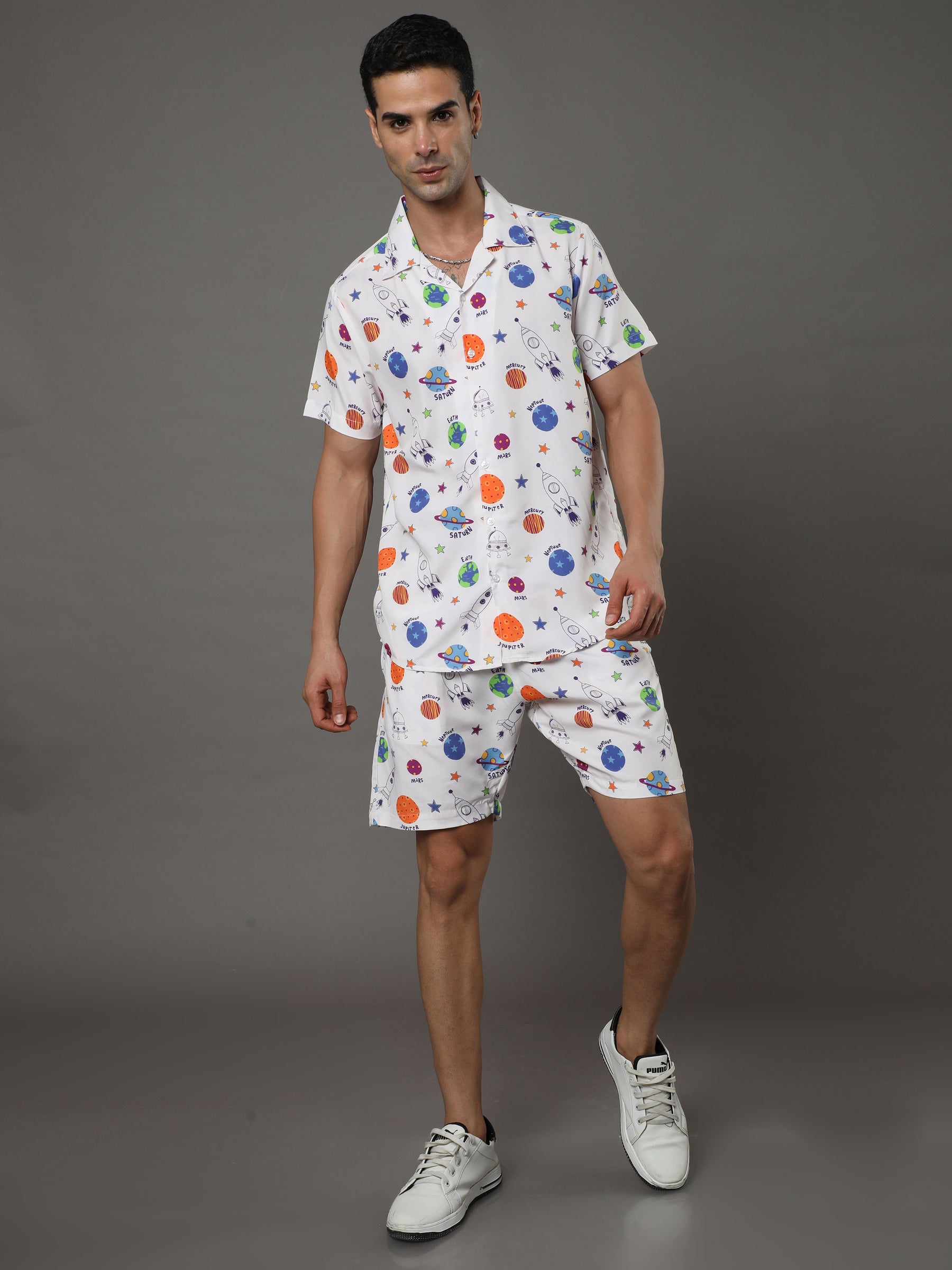 Space White Night Suits Co-Ords Bushirt