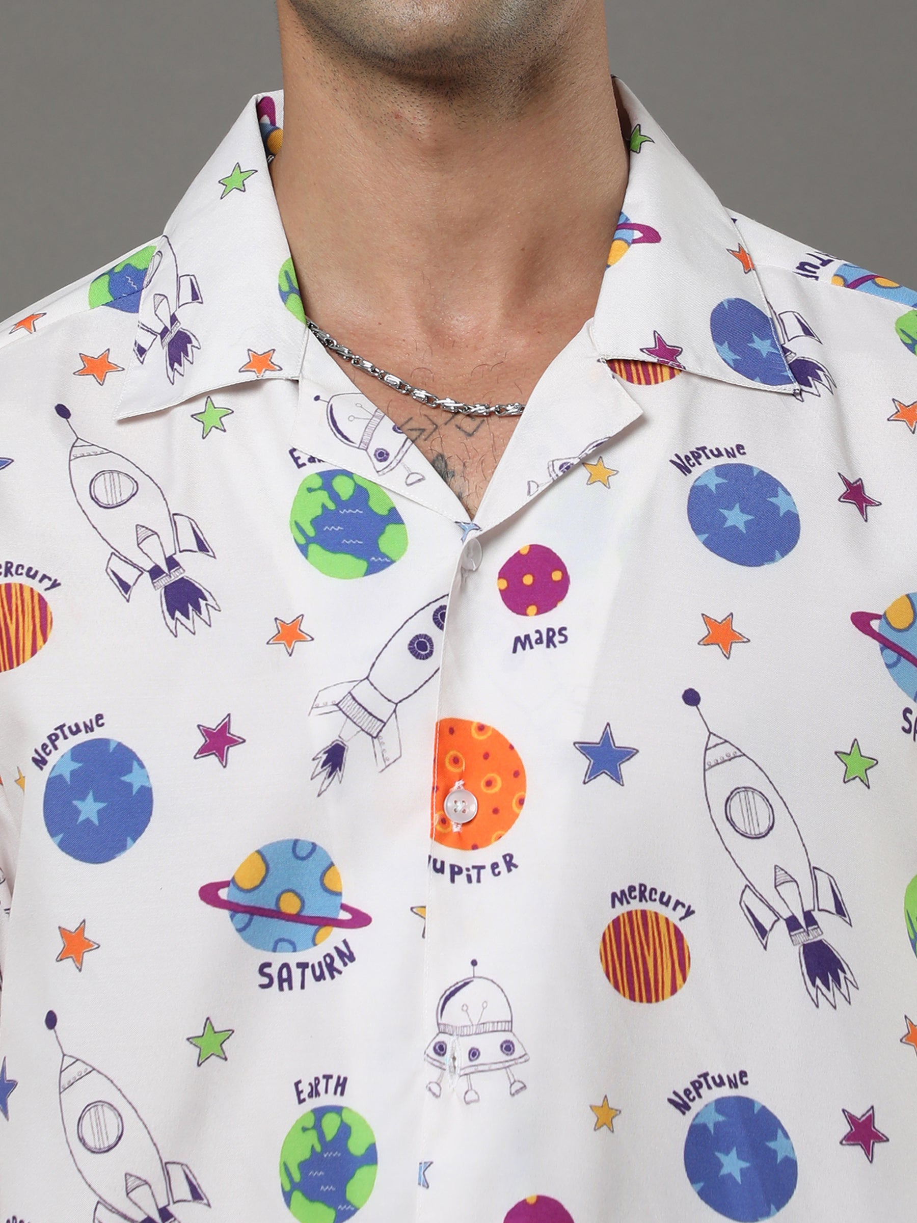 Space White Night Suits Co-Ords Bushirt