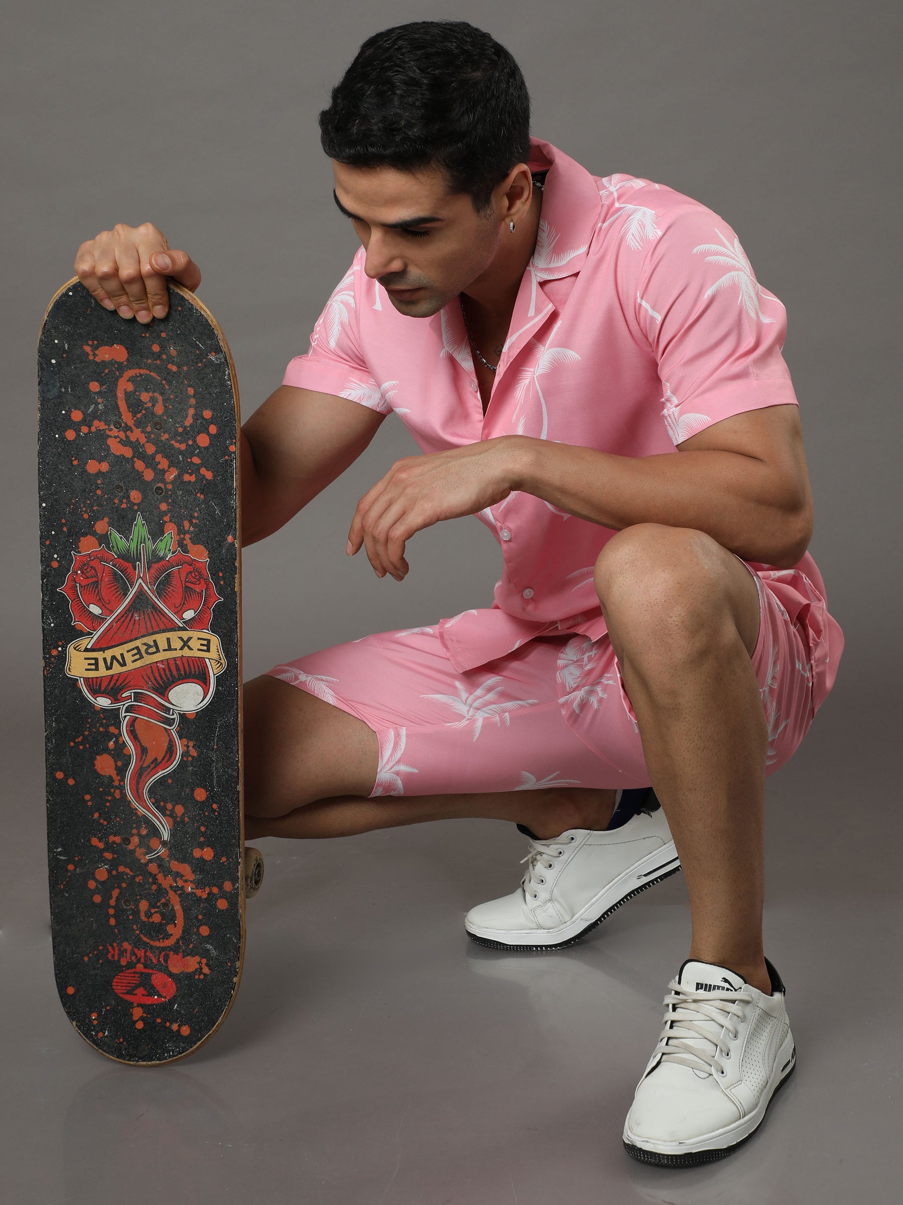 Palm Tree Pink Night Suits Co-Ords Bushirt