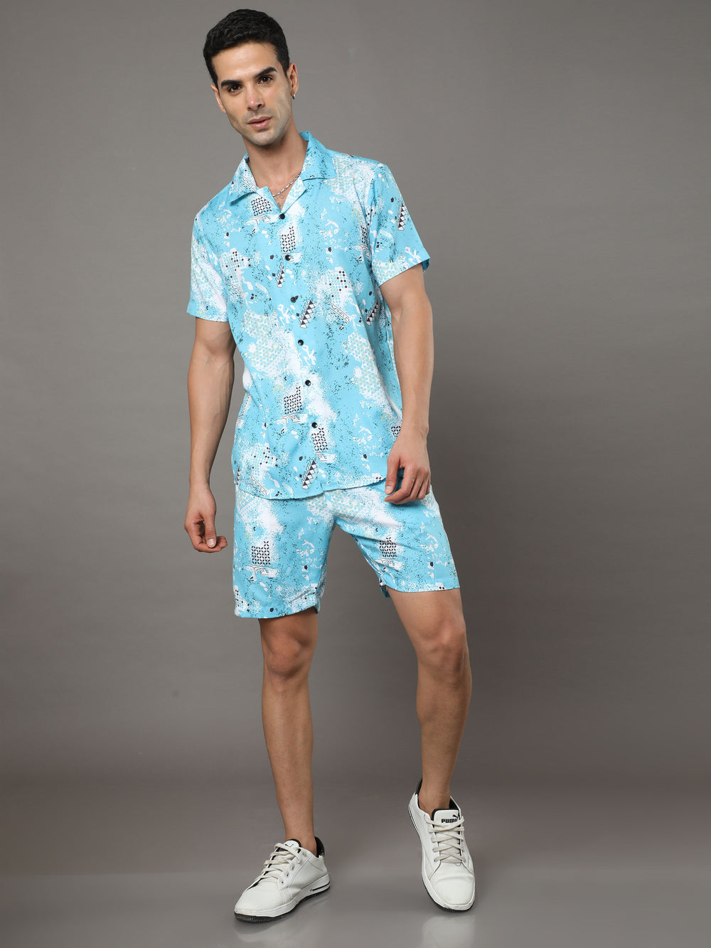 Light Blue Printed Night Suits Regular Size Co-Ords Bushirt