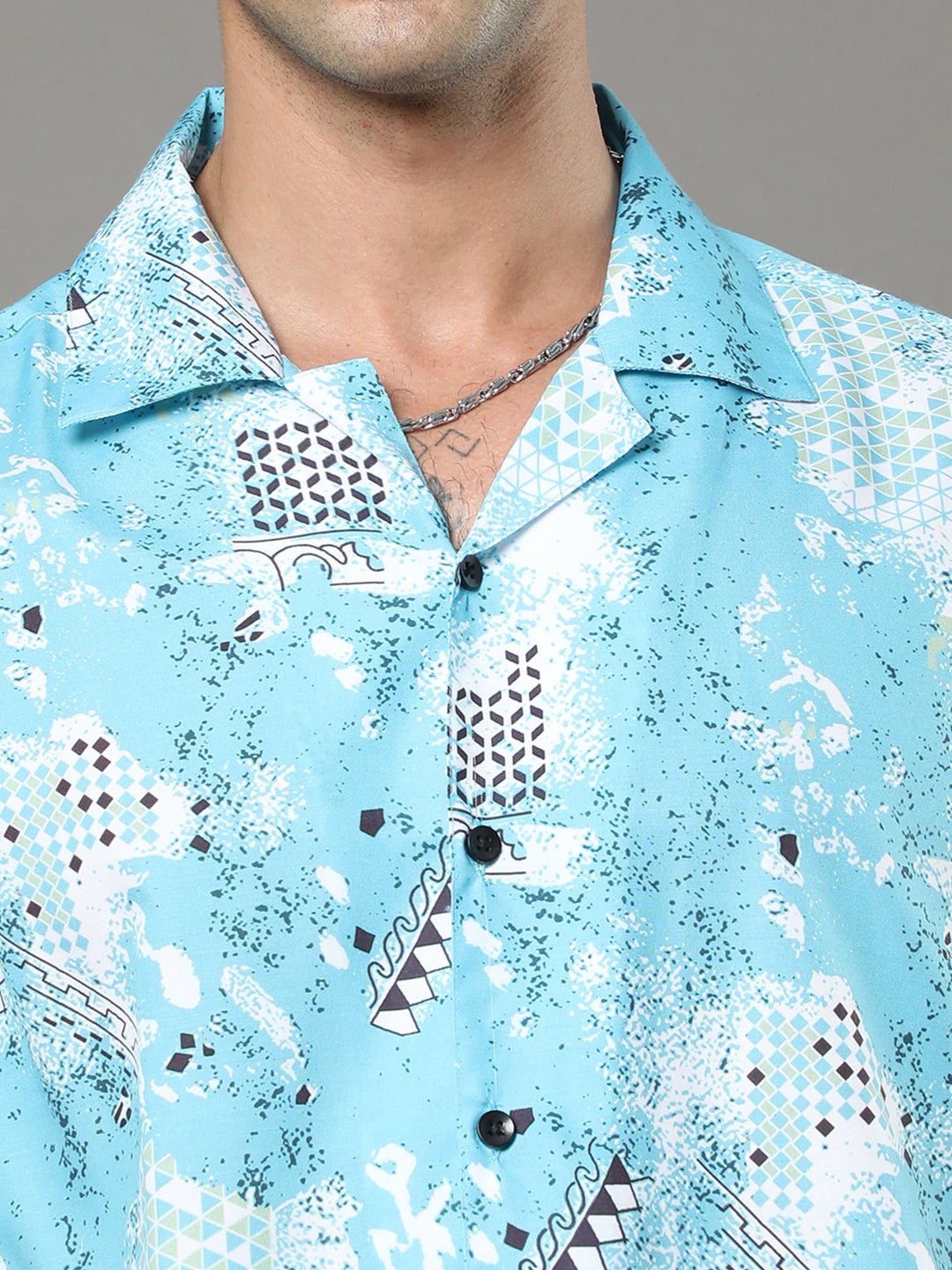 Light Blue Printed Night Suits Regular Size Co-Ords Bushirt