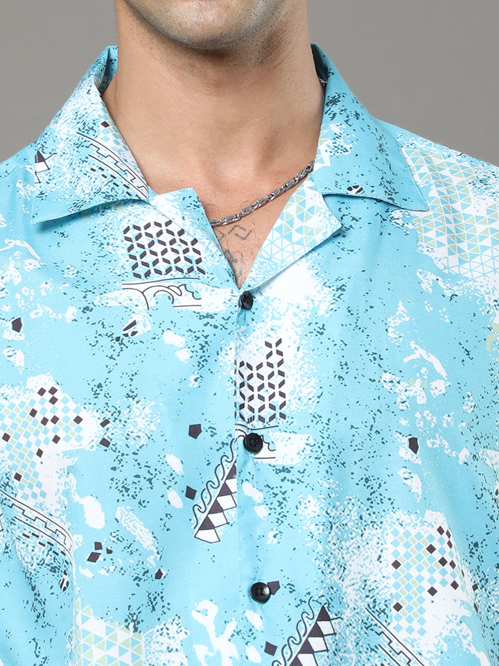 Light Blue Printed Night Suits Regular Size Co-Ords Bushirt