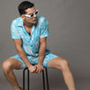 Light Blue Printed Night Suits Regular Size Co-Ords Bushirt