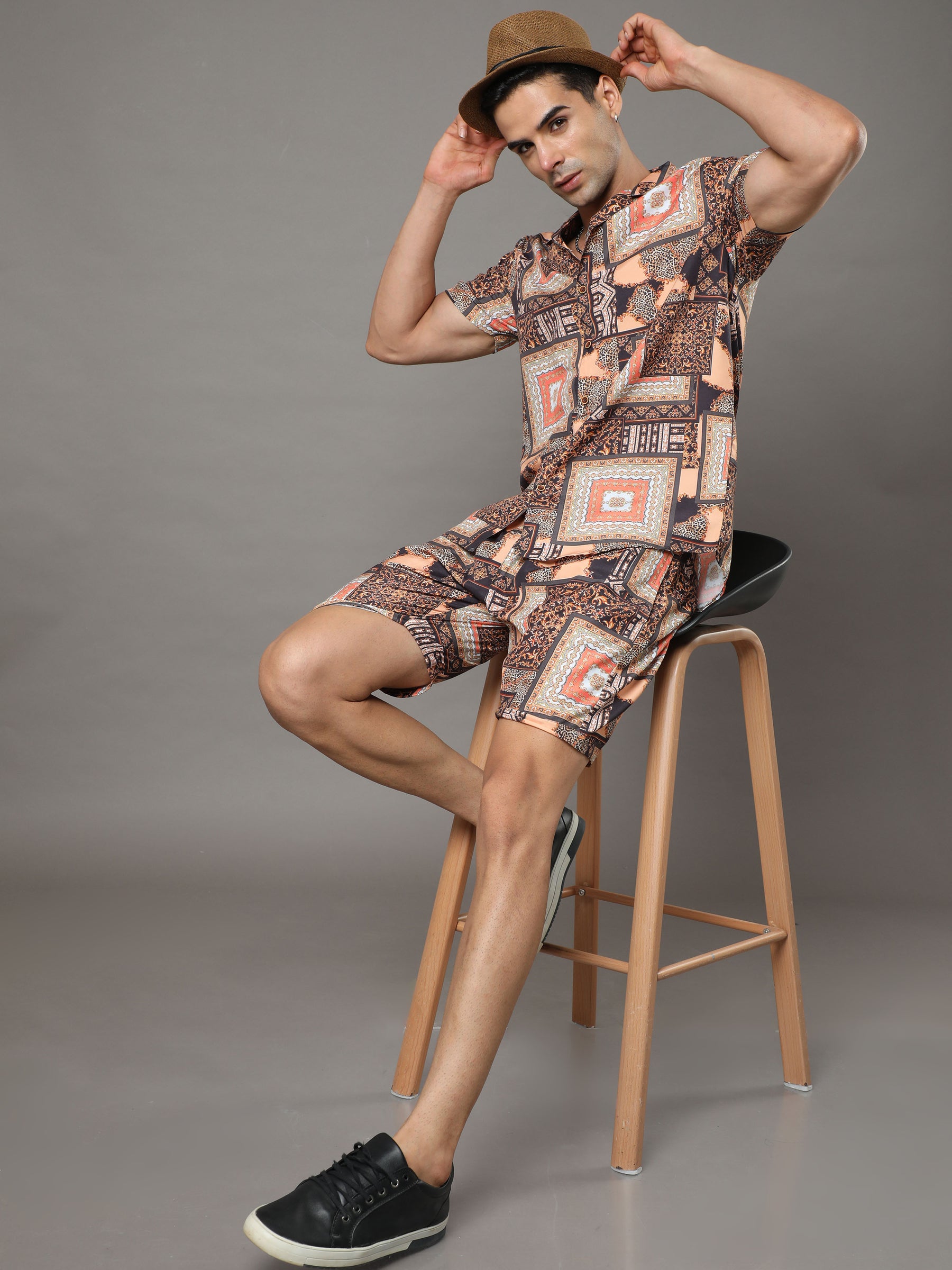 Tribal Brown Night Suits Co-Ords Bushirt