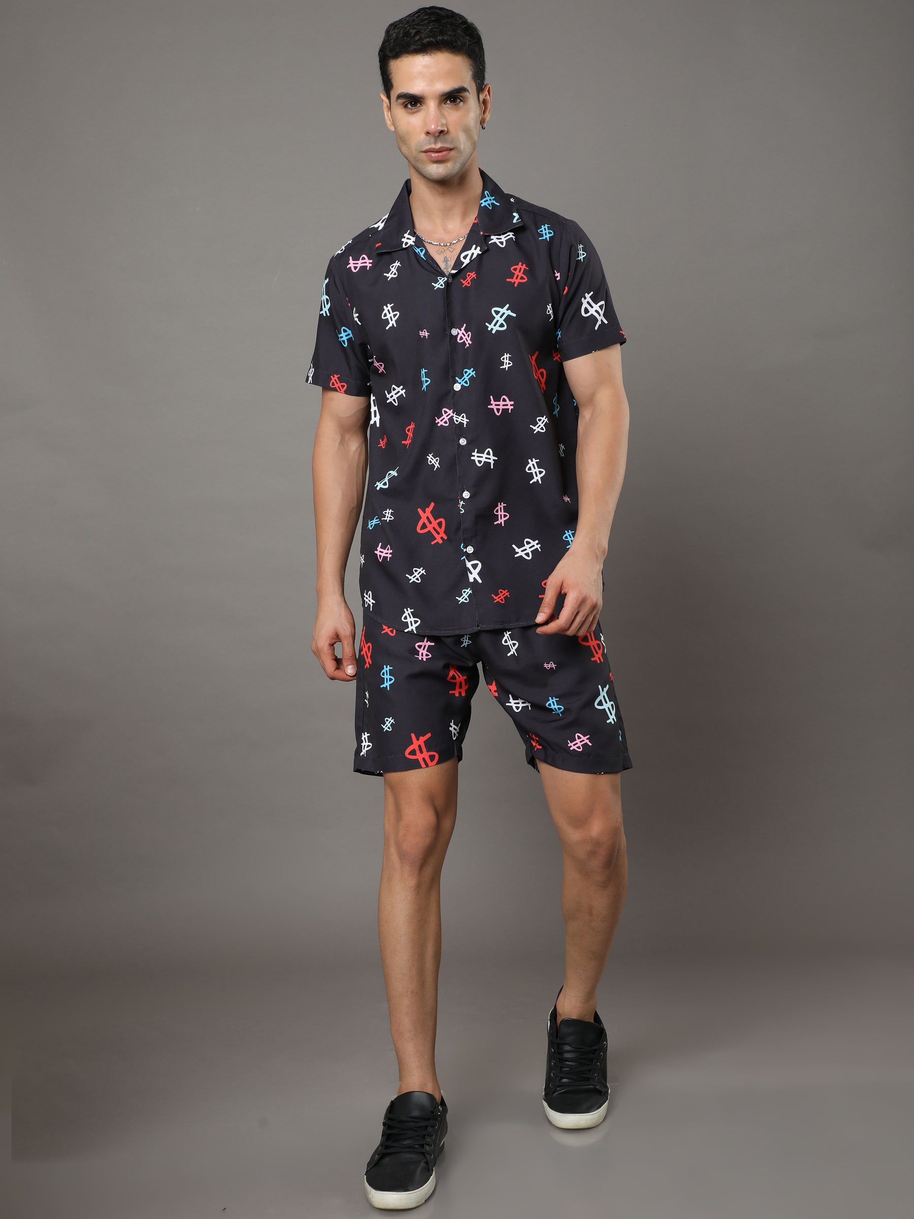 Black Printed Night Suits Co-Ords Bushirt