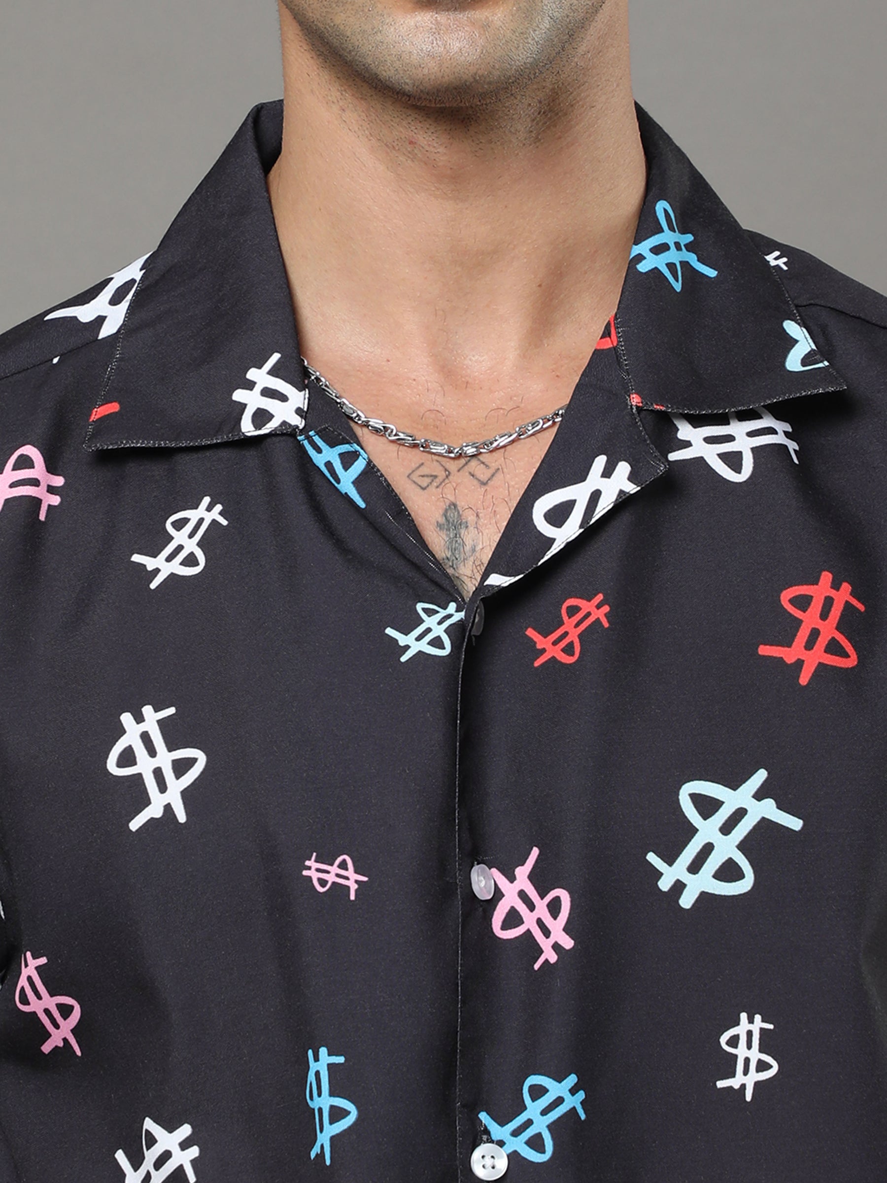 Black Printed Night Suits Co-Ords Bushirt