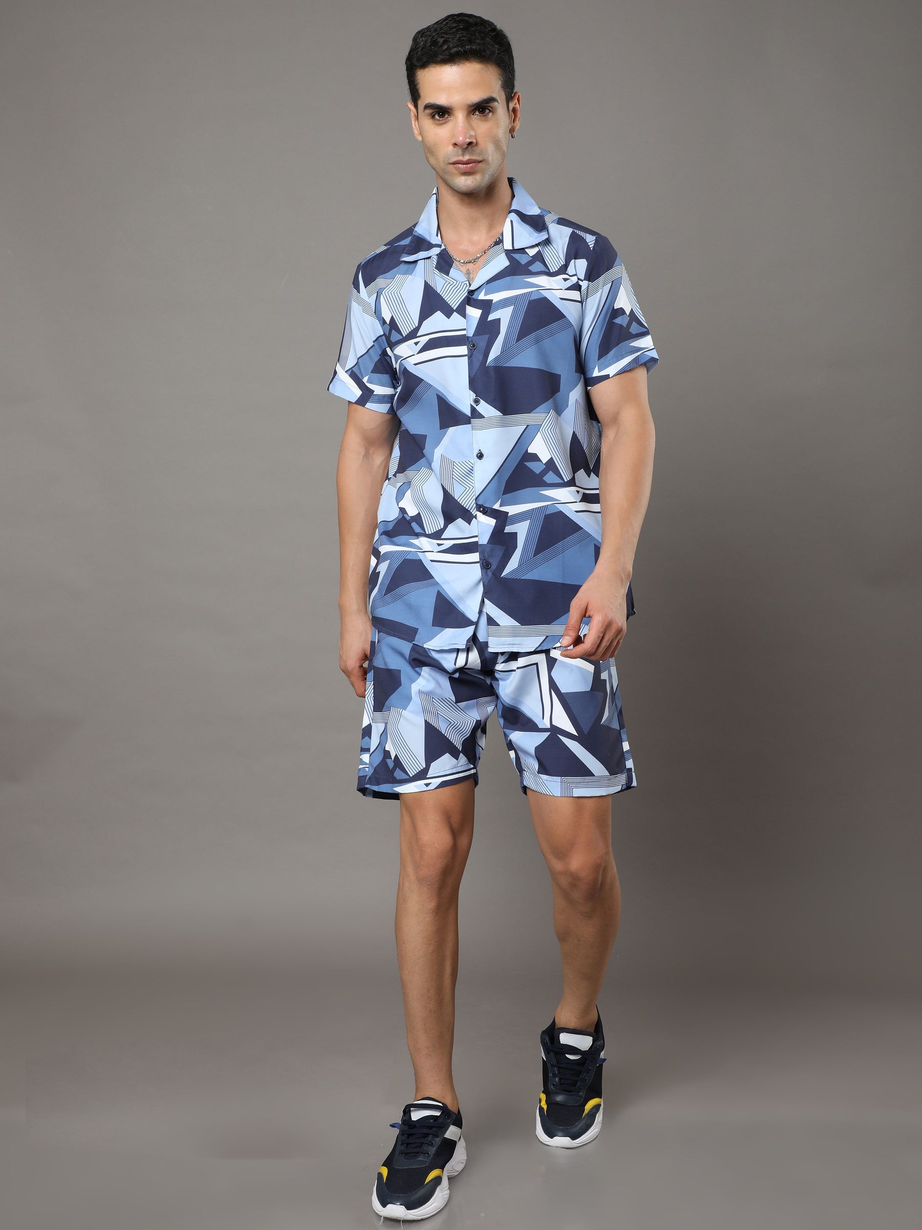 Abstract Blue Night Suits Co-Ords Bushirt