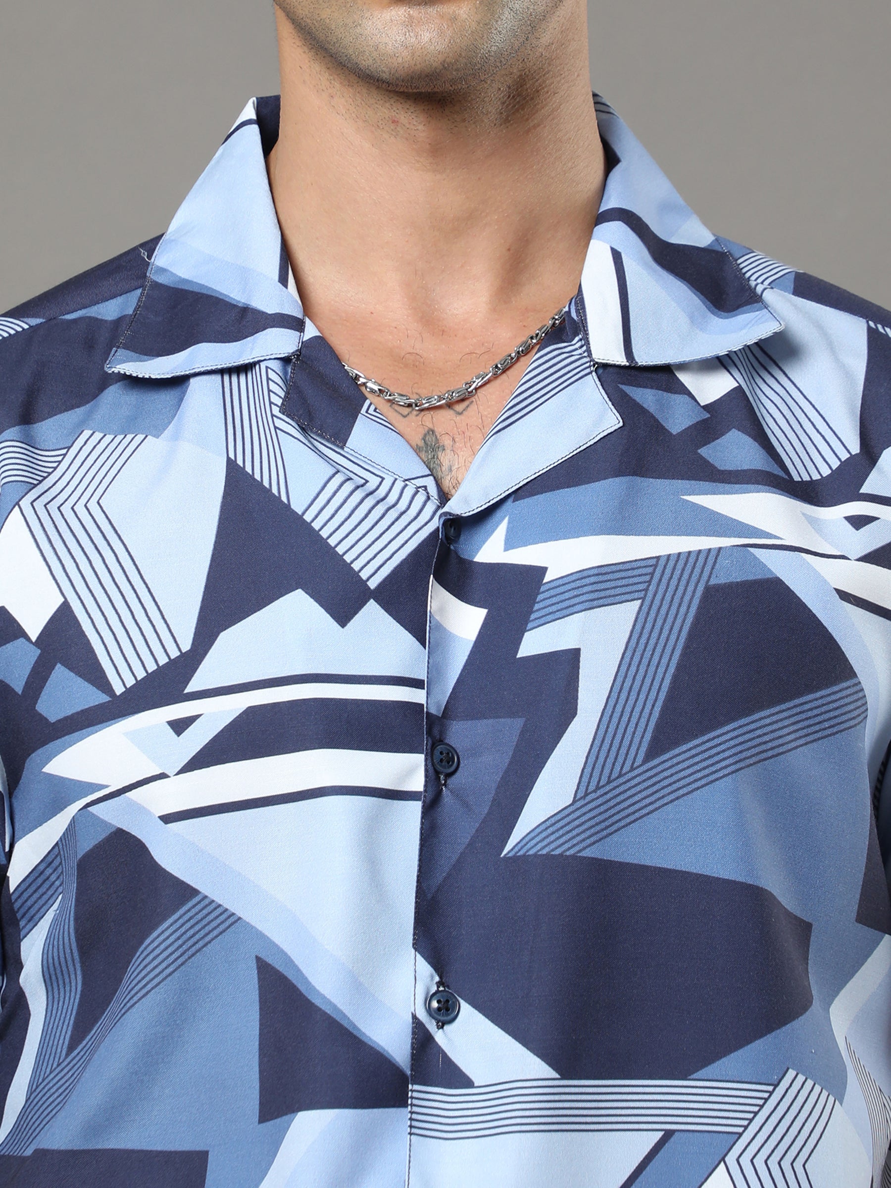 Abstract Blue Night Suits Co-Ords Bushirt