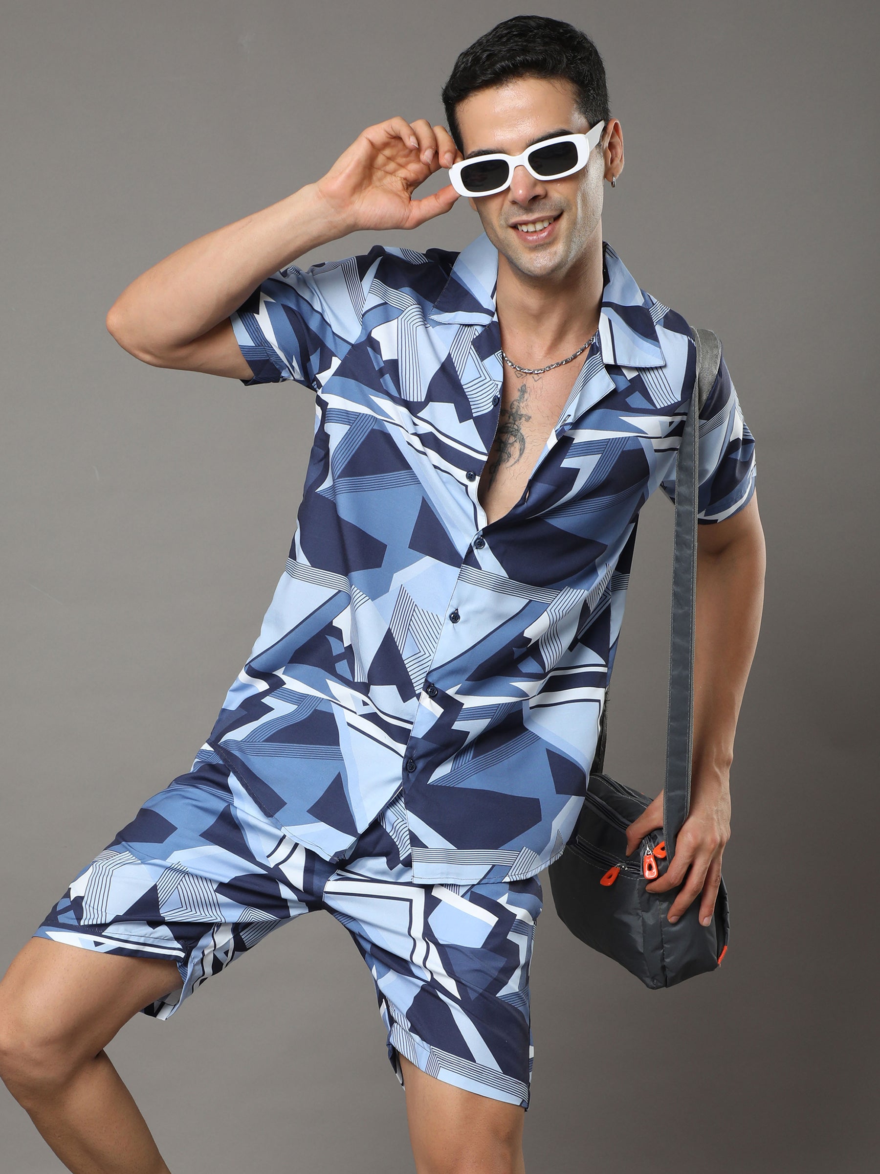 Abstract Blue Night Suits Co-Ords Bushirt