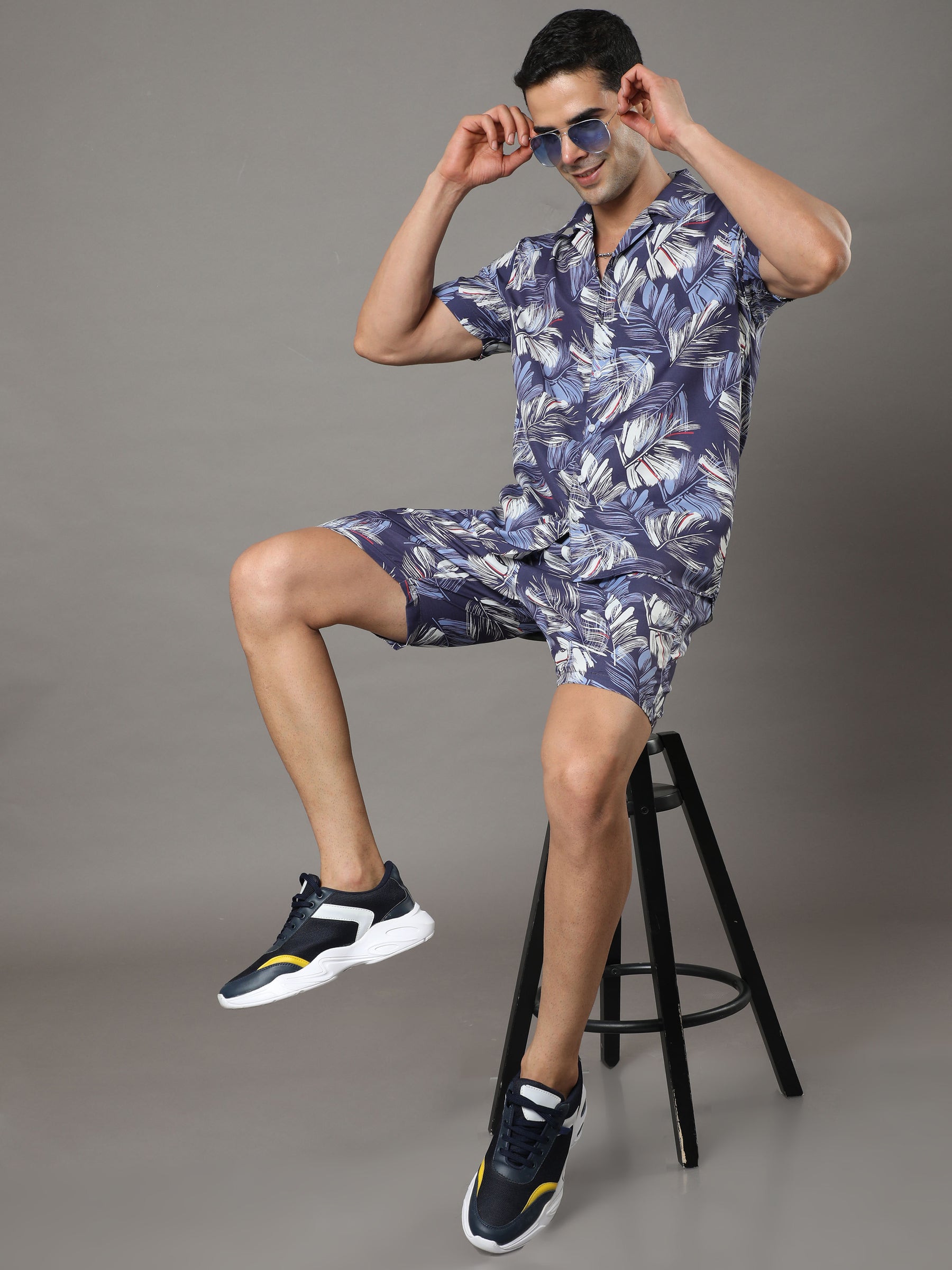 Leaf Purple Night Suits Co-Ords Bushirt