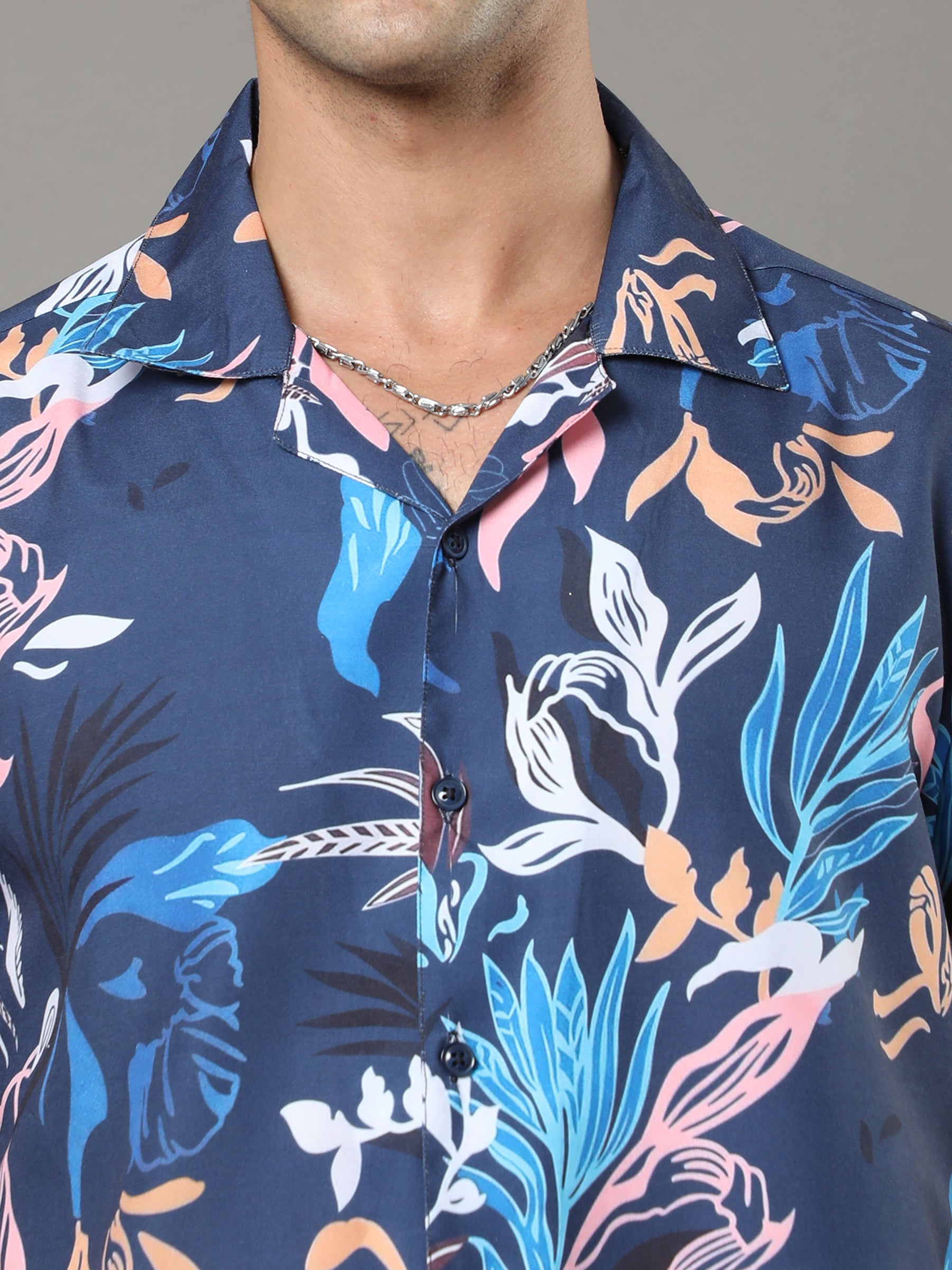 Printed Blue Night Suits Co-Ords Bushirt