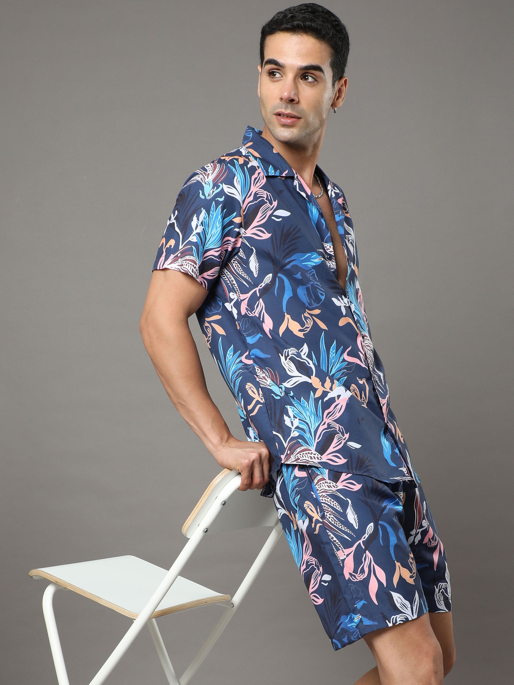 Printed Blue Night Suits Co-Ords Bushirt